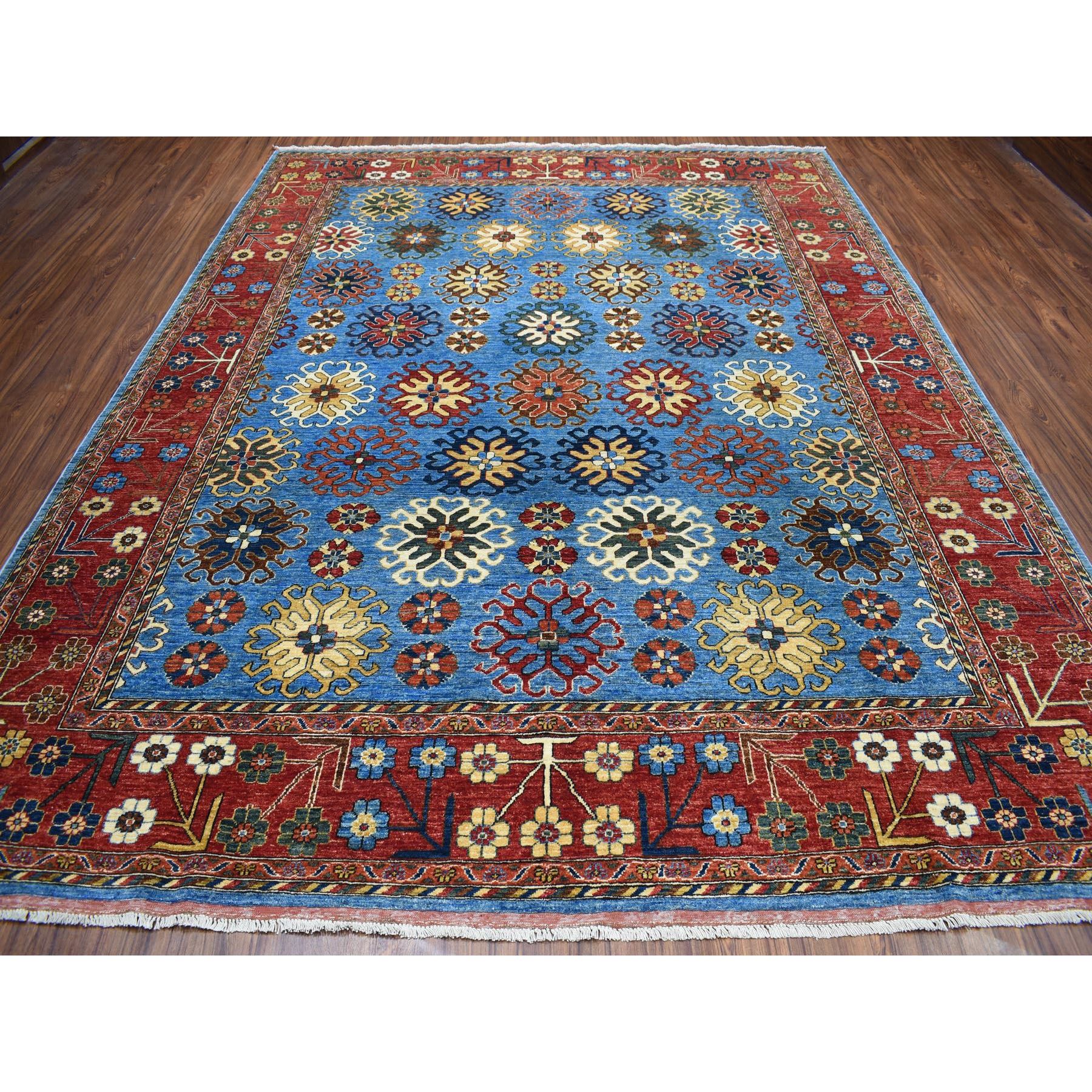 9-x11-5  Blue All Over Design Afghan Ersari Pure Wool Hand-Knotted Oriental Rug 