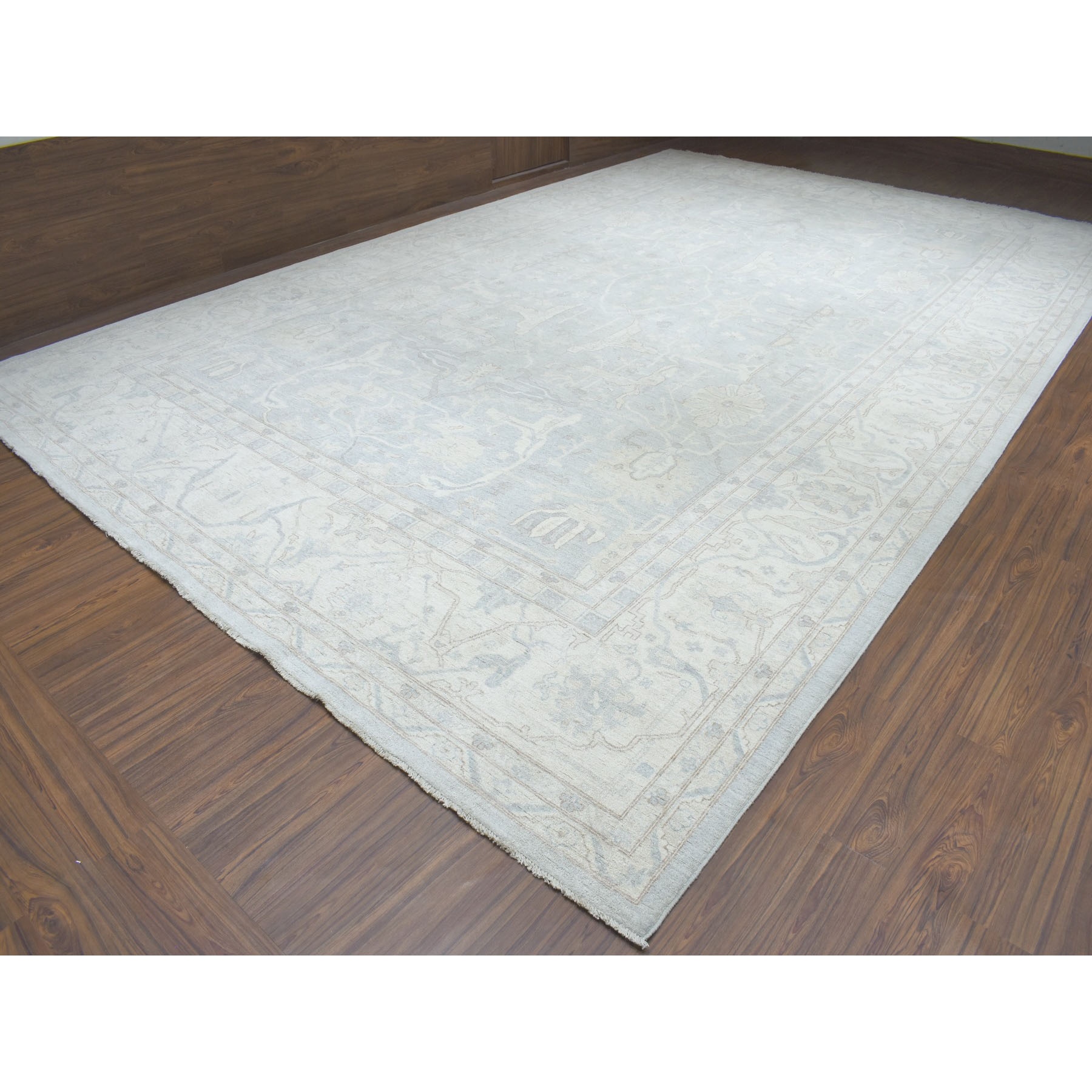 12-8 x19-9  Oversized White Wash Peshawar Pure Wool Hand-Knotted Oriental Rug 