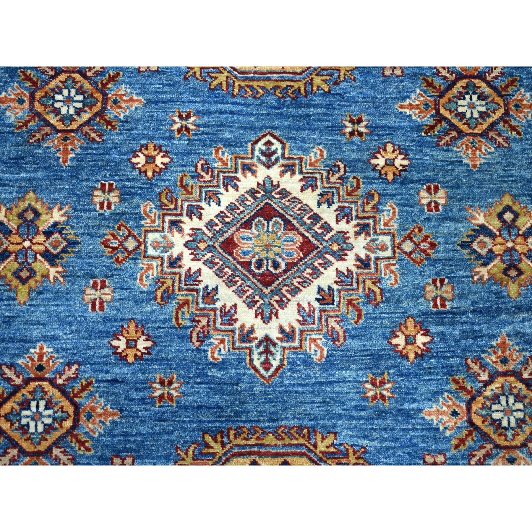 5-8 x8-6  Blue Super Kazak Geometric Design Pure Wool Hand-Knotted Oriental Rug 