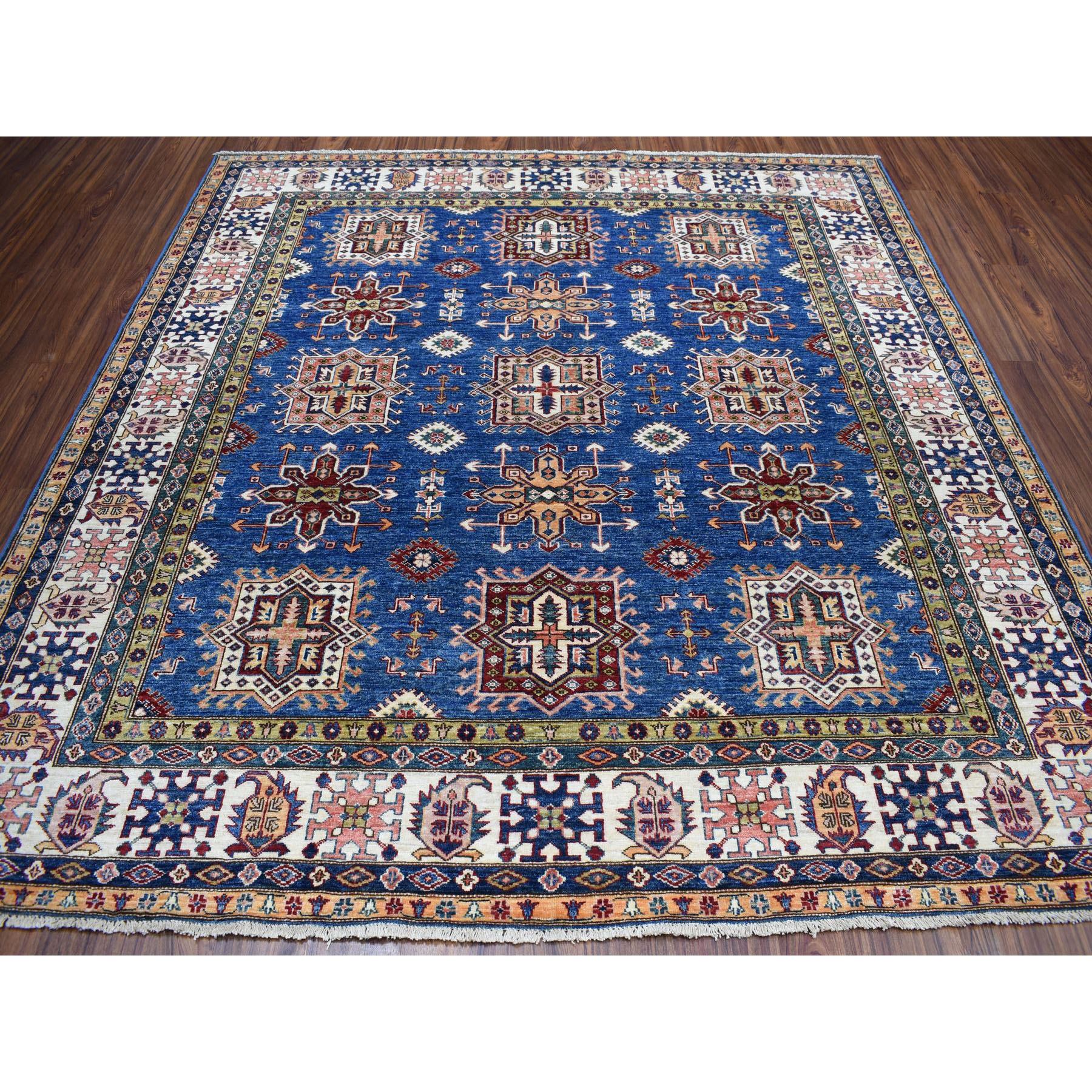 8-3 x8-3  Square Blue Super Kazak Pure Wool Hand Knotted Tribal Design Rug 
