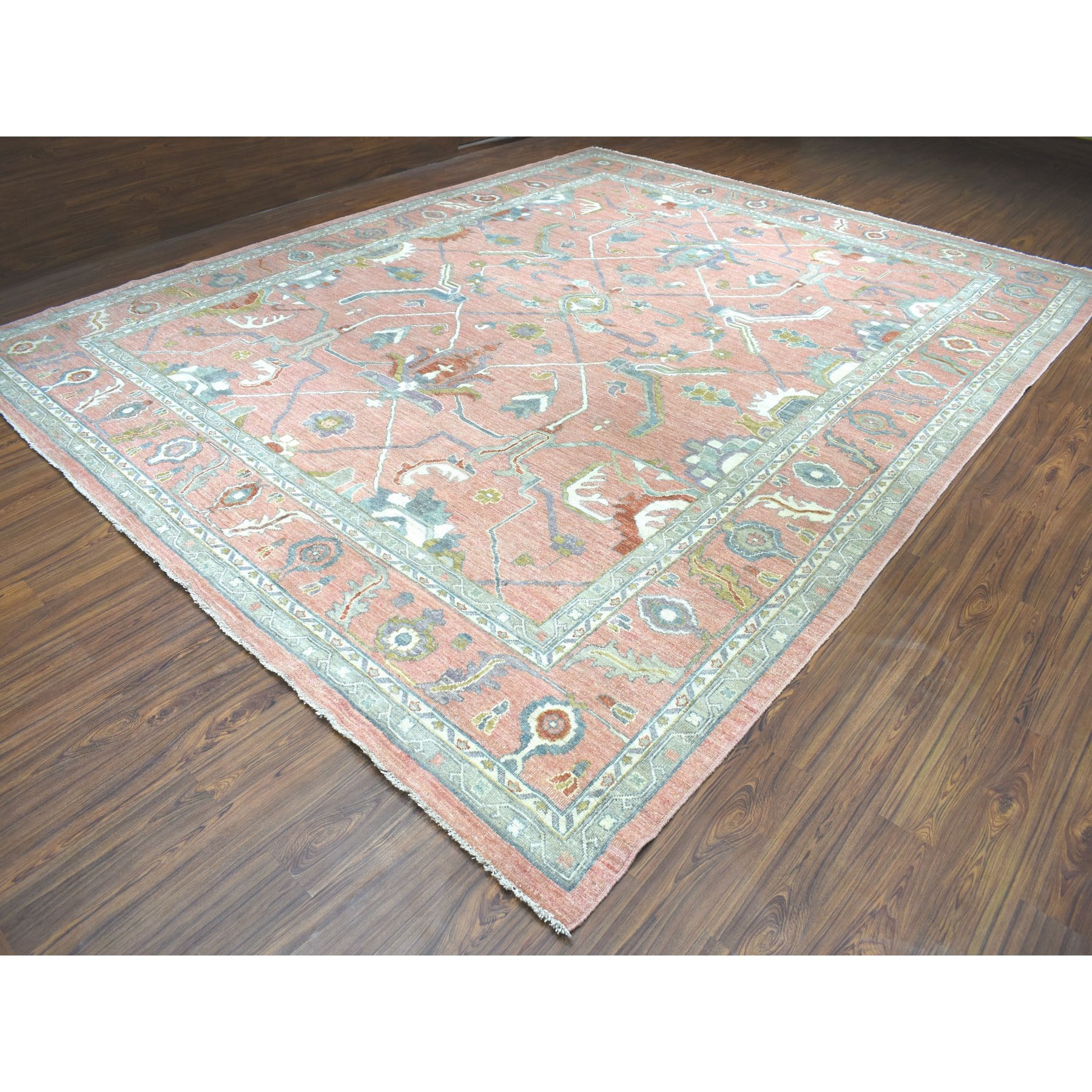 12-x14-10  Coral Oversized Angora Oushak Pure Wool Hand-Knotted Oriental Rug 