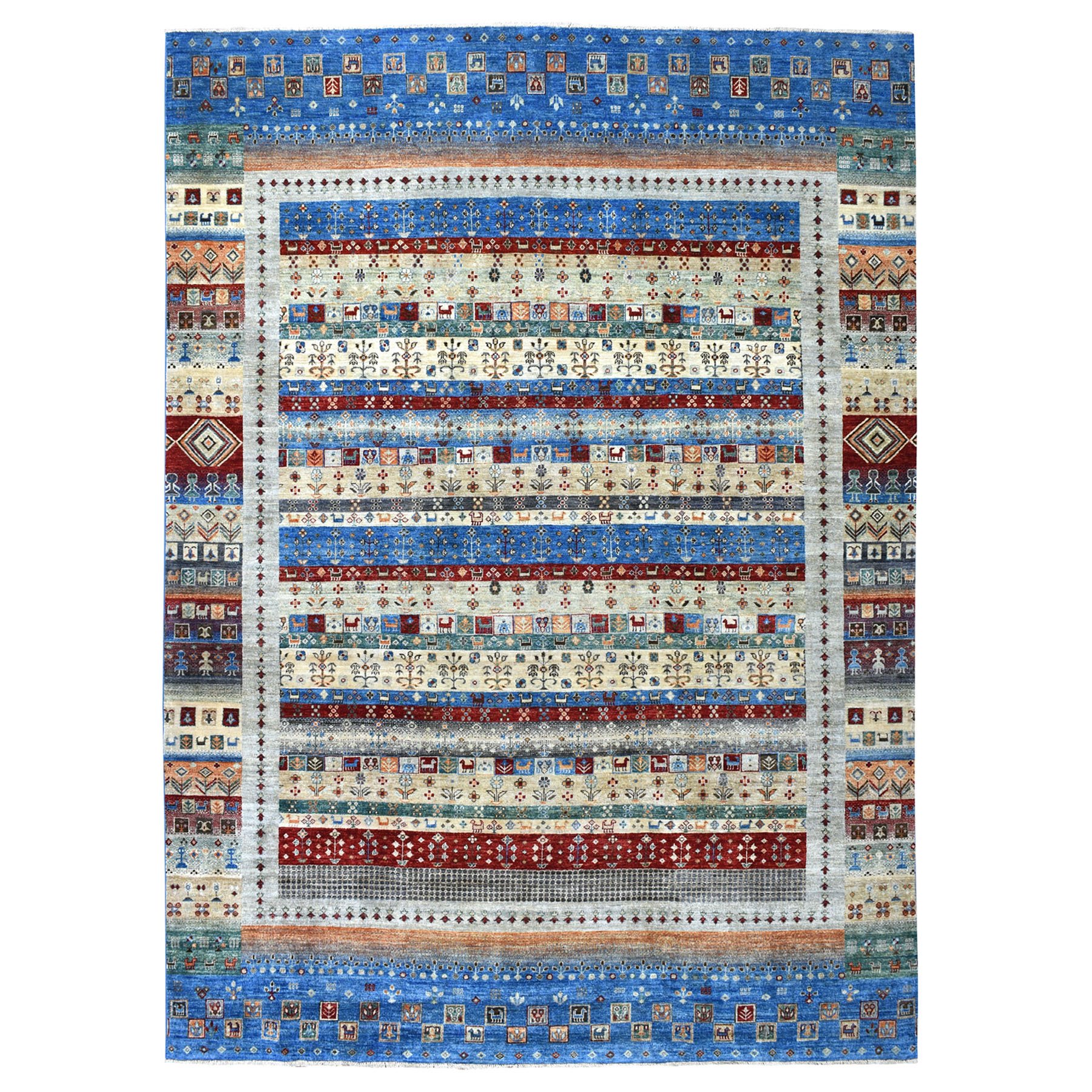 8-8 x12- Blue Kashkuli Gabbeh Pictorial Pure wool Hand-knotted Oriental Rug 