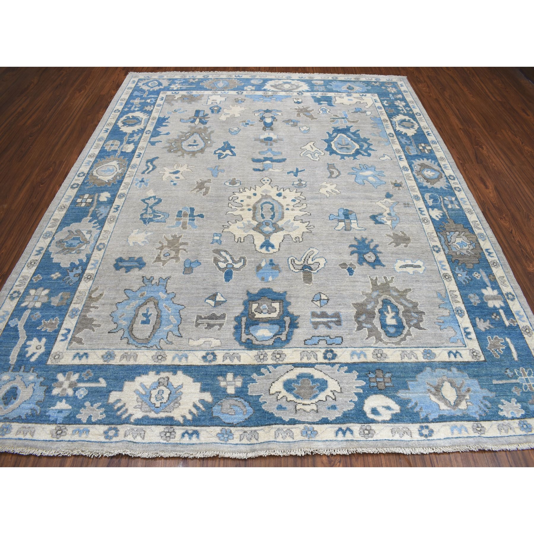 8-1 x9-9  Soft Angora Pure Wool Gray Oushak Wool Foundation Hand-Knotted Oriental Rug 