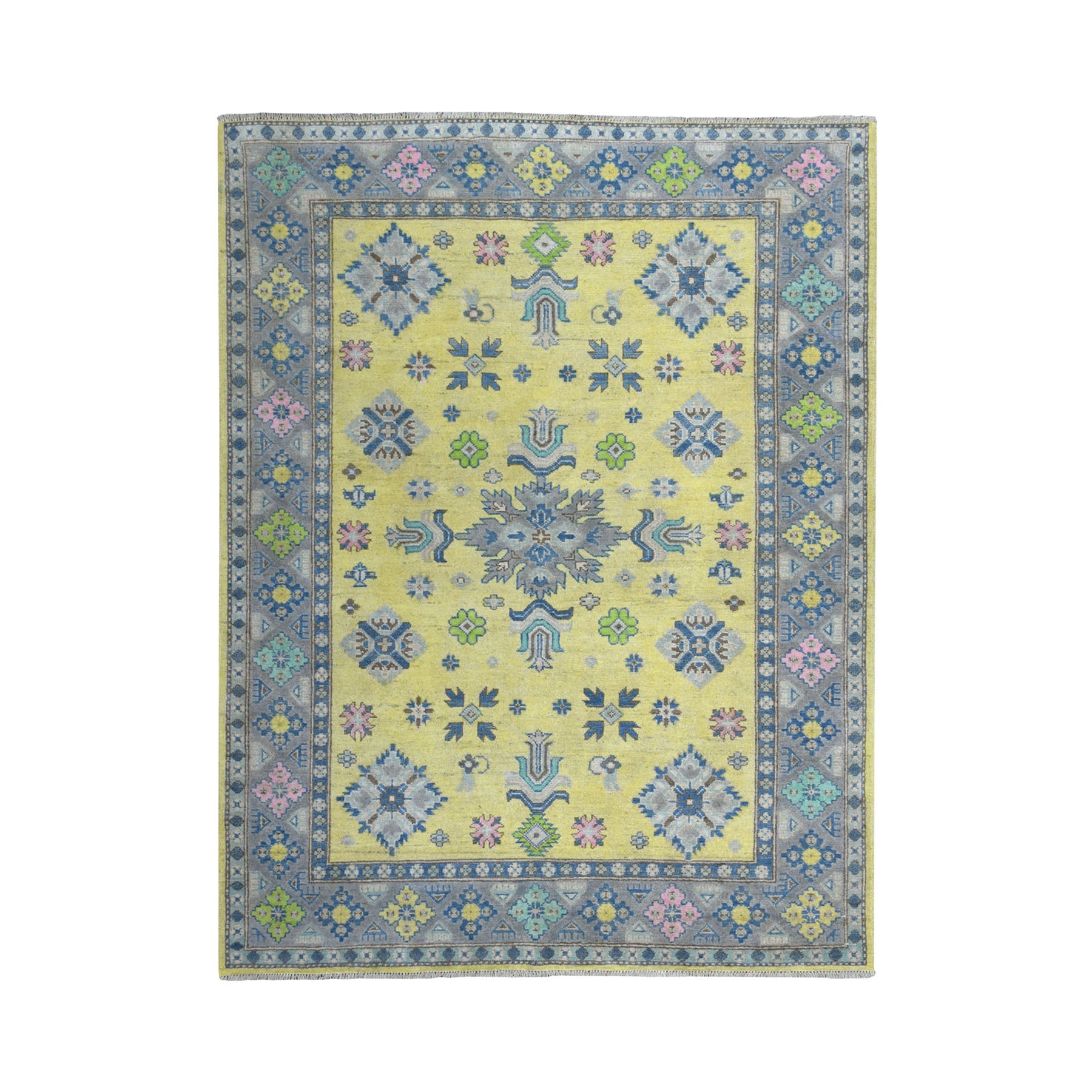5-x6-9  Colorful Yellow Fusion Kazak Pure Wool Hand-Knotted Oriental Rug 