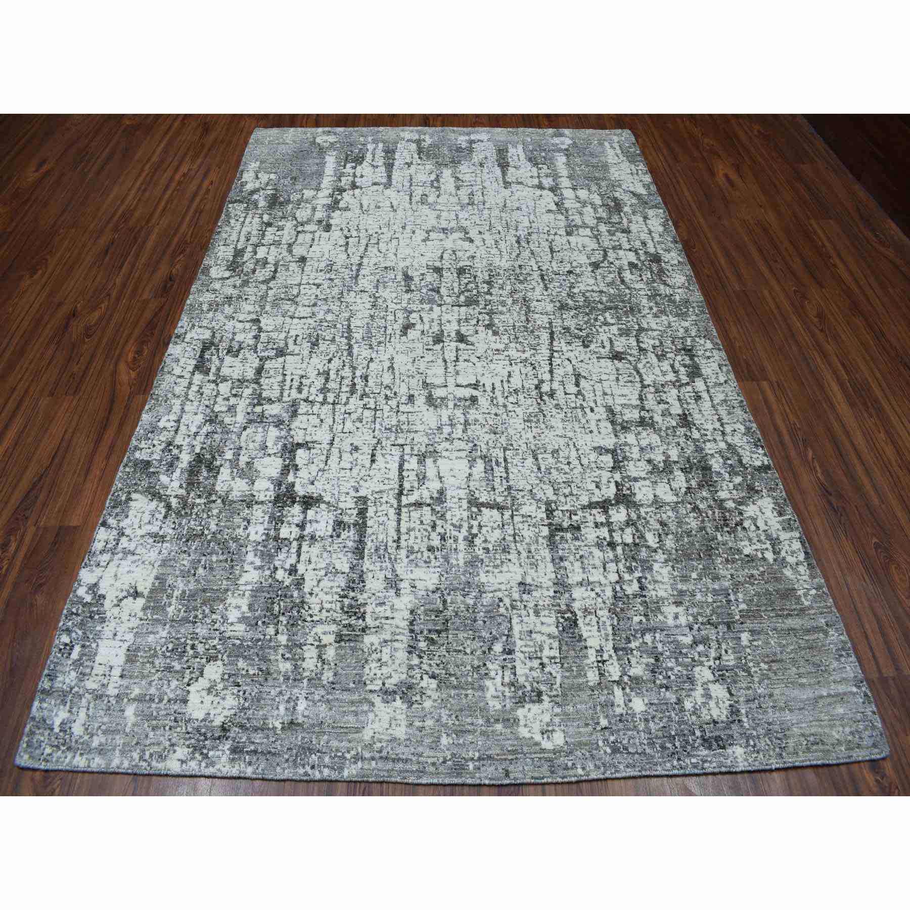 5-9 x9- THE TREE BARK Abstract Design Hand-Knotted Soft Wool Rug 