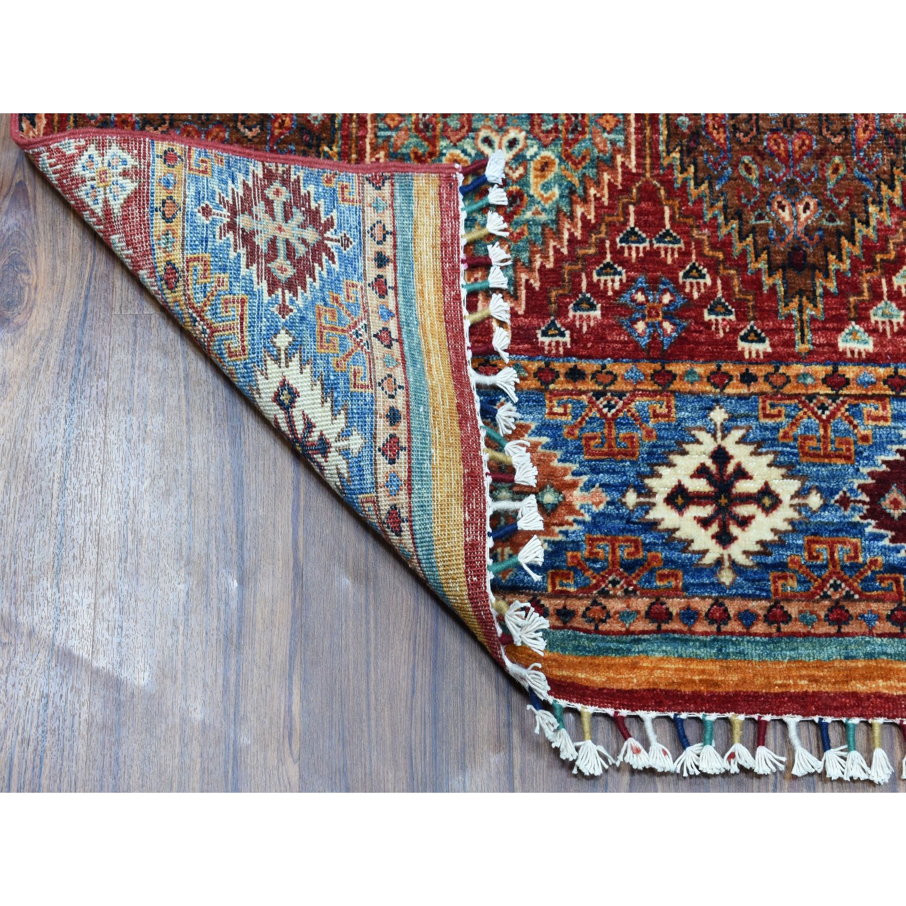 2'6"x9'8" Super Kazak Colorful Khorjin Design Pure Wool Hand Knotted Runner Oriental Rug