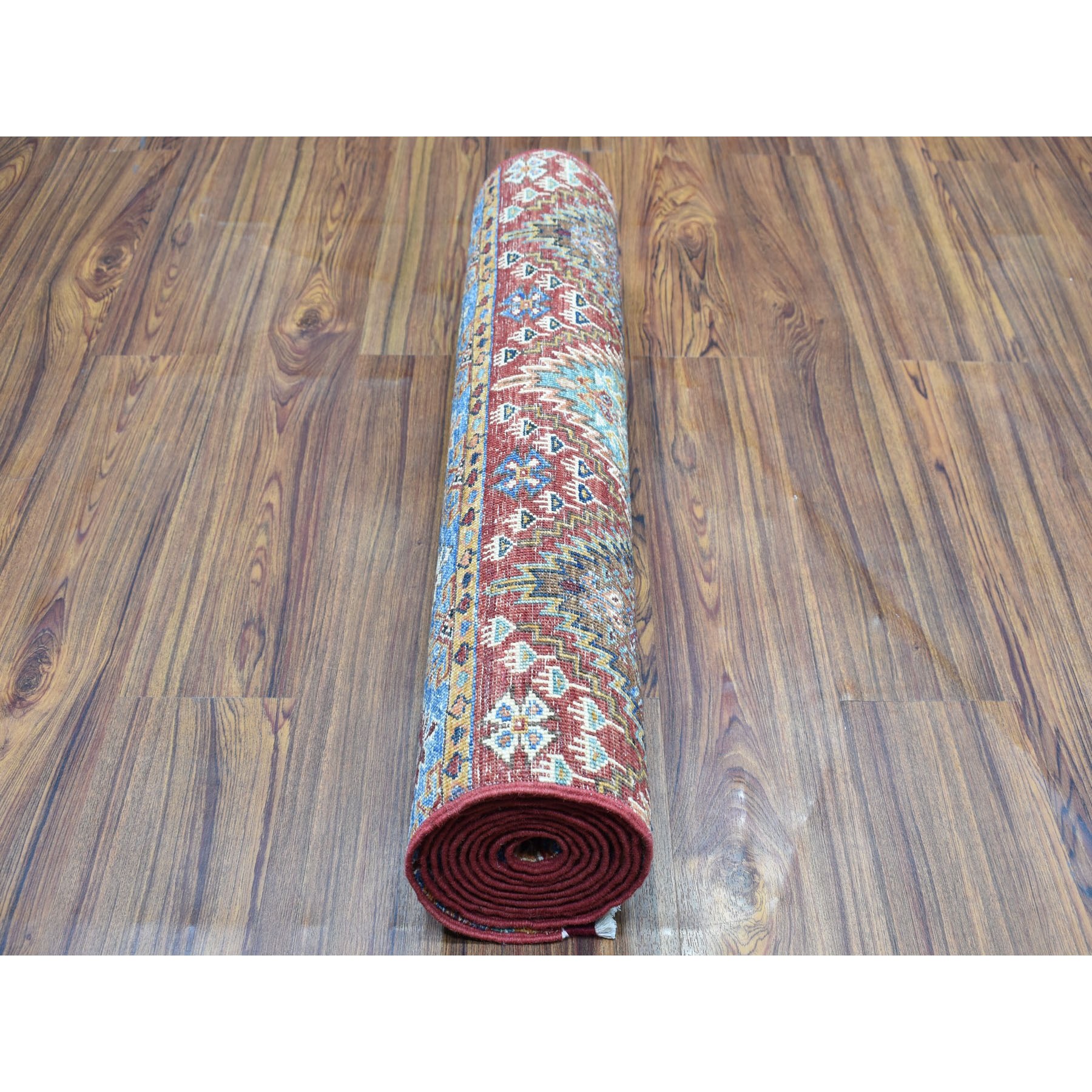 2'6"x9'8" Super Kazak Colorful Khorjin Design Pure Wool Hand Knotted Runner Oriental Rug