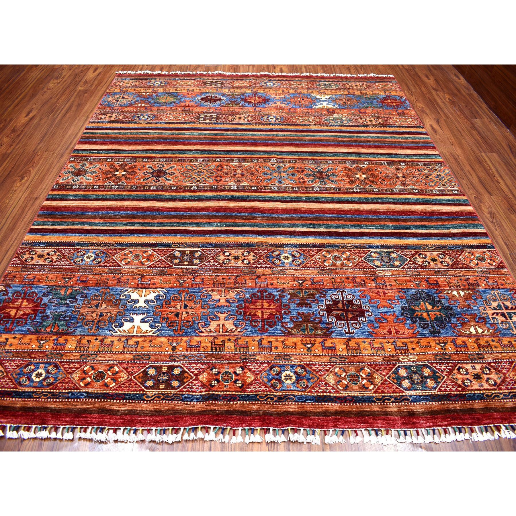 8'1"x9'5" Khorjin Design Colorful Super Kazak Pure Wool Hand Knotted Oriental Rug
