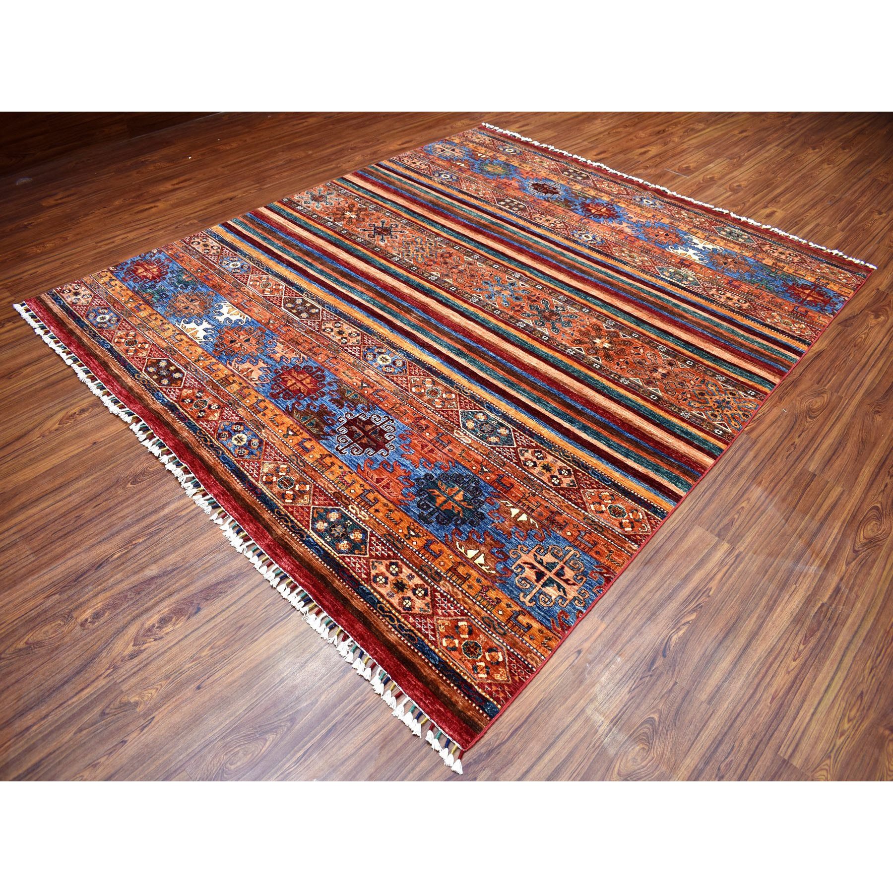 8'1"x9'5" Khorjin Design Colorful Super Kazak Pure Wool Hand Knotted Oriental Rug