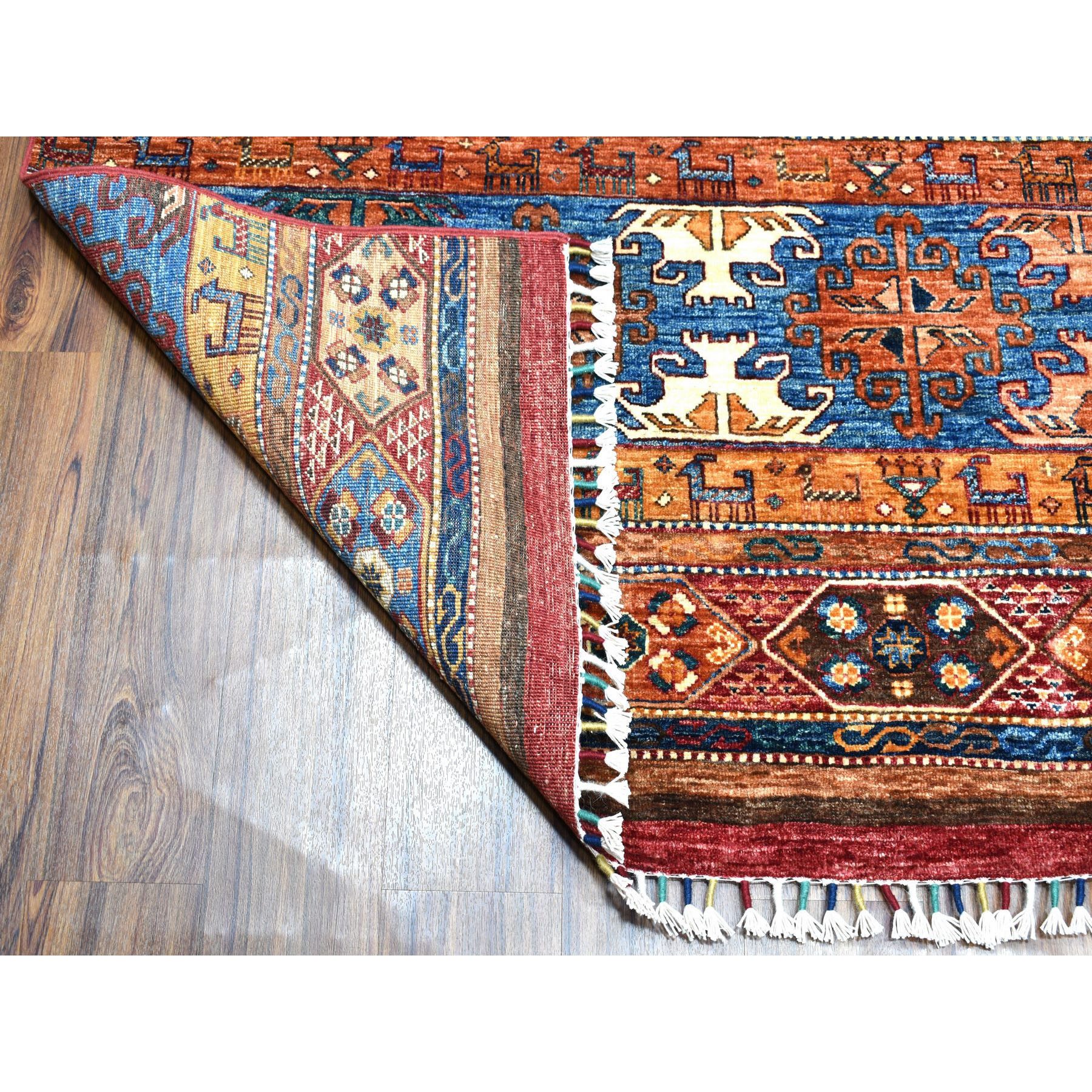 8'1"x9'5" Khorjin Design Colorful Super Kazak Pure Wool Hand Knotted Oriental Rug