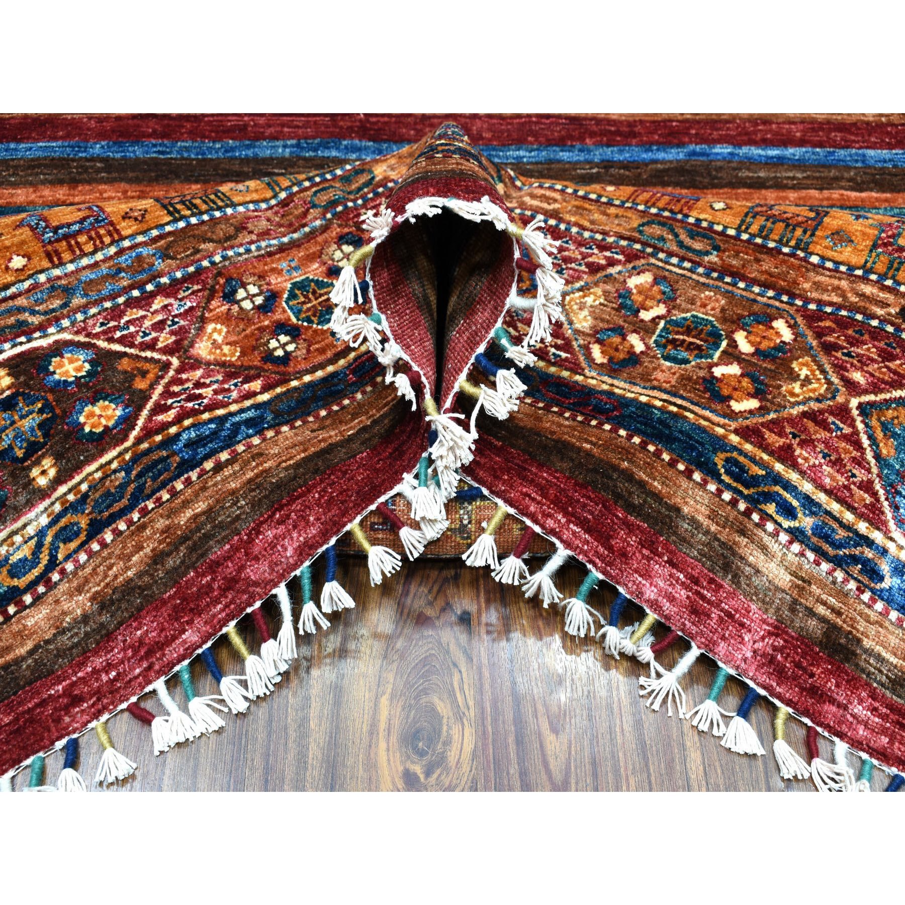 8'1"x9'5" Khorjin Design Colorful Super Kazak Pure Wool Hand Knotted Oriental Rug