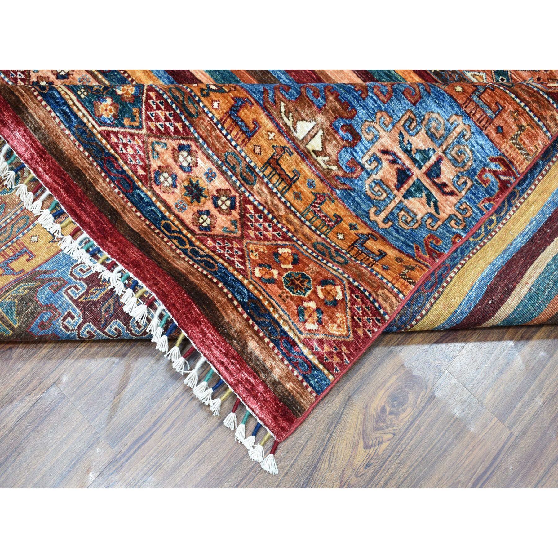 8'1"x9'5" Khorjin Design Colorful Super Kazak Pure Wool Hand Knotted Oriental Rug