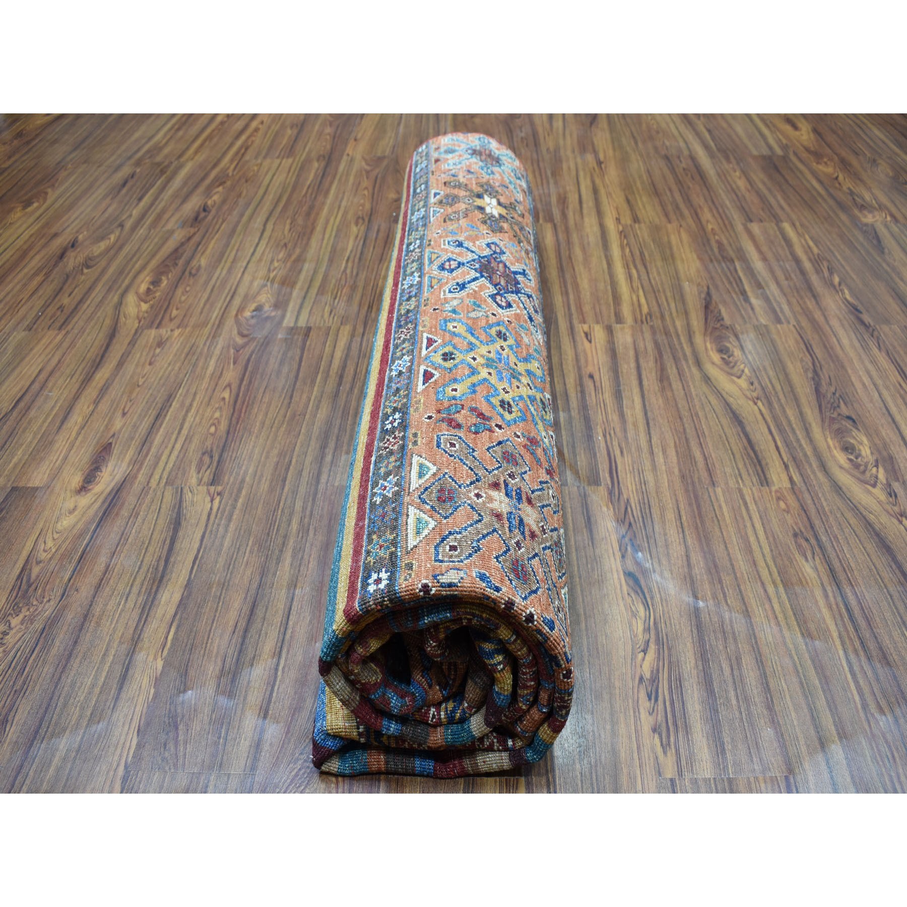 8'1"x9'5" Khorjin Design Colorful Super Kazak Pure Wool Hand Knotted Oriental Rug