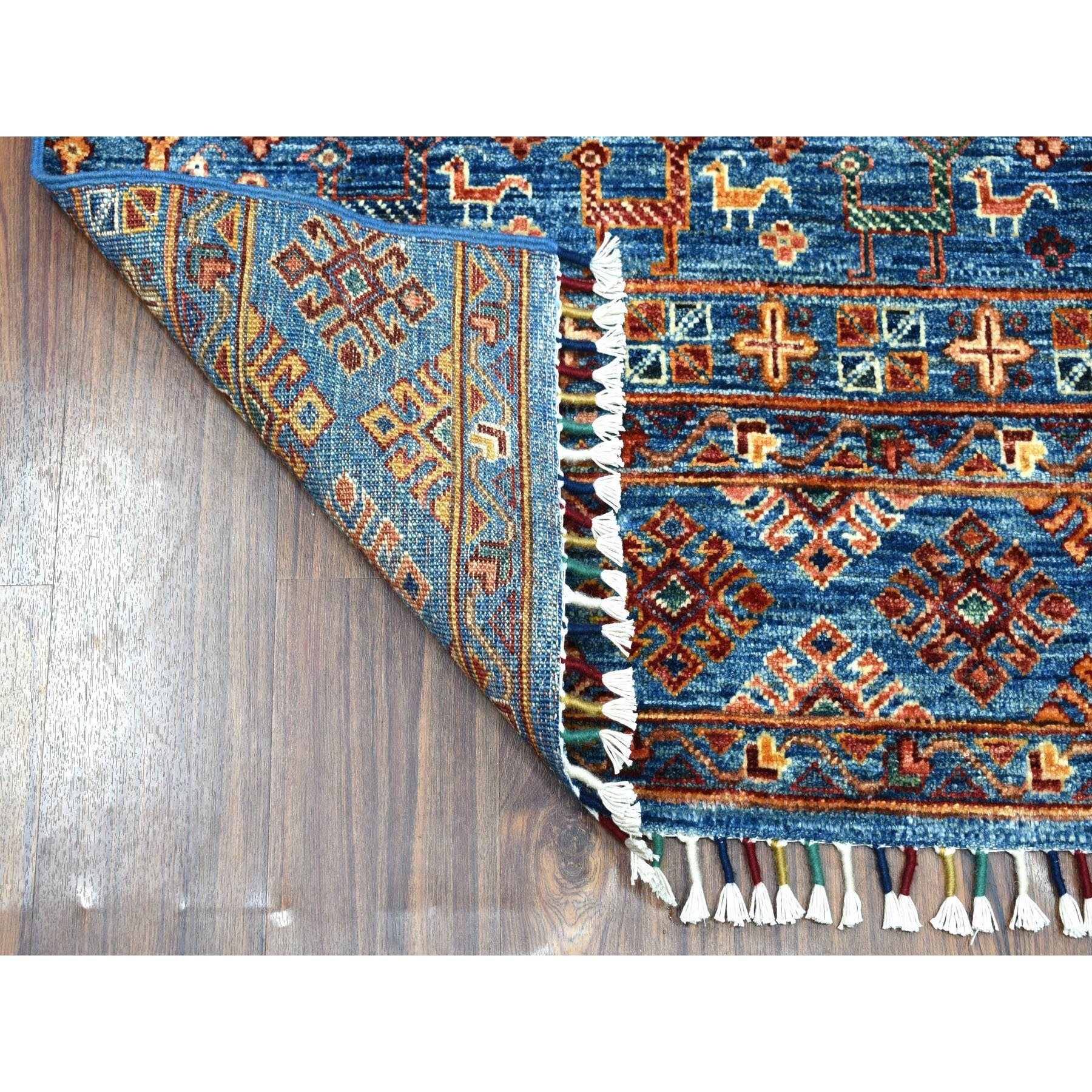 3-x4-8  Khorjin Design Blue Super Kazak With Animals Pure Wool Hand Knotted Oriental Rug 