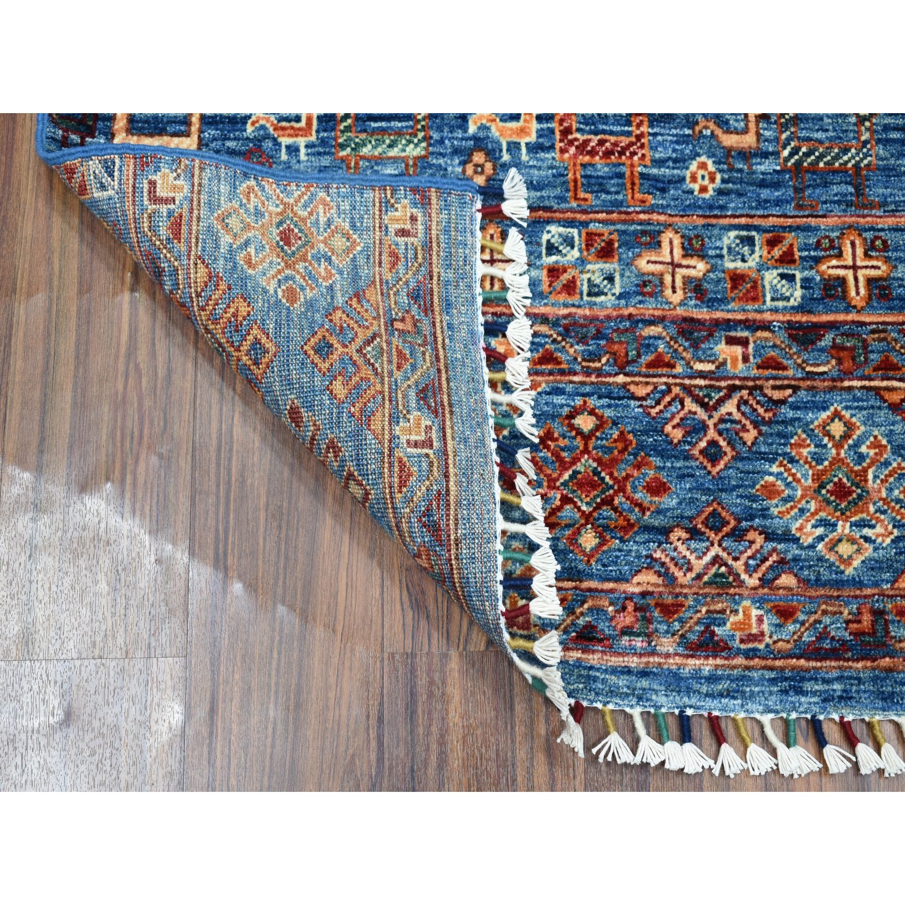 3-x4-7  Khorjin Design Blue Super Kazak With Animals Pure Wool Hand Knotted Oriental Rug 