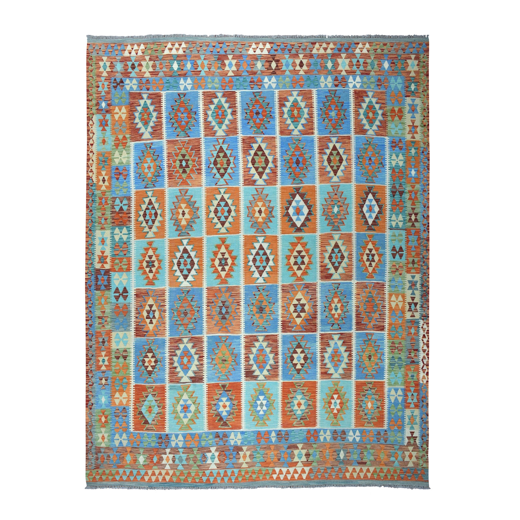 10'3"x11'3" Colorful Afghan Kilim Pure Wool Hand Woven Oriental Rug