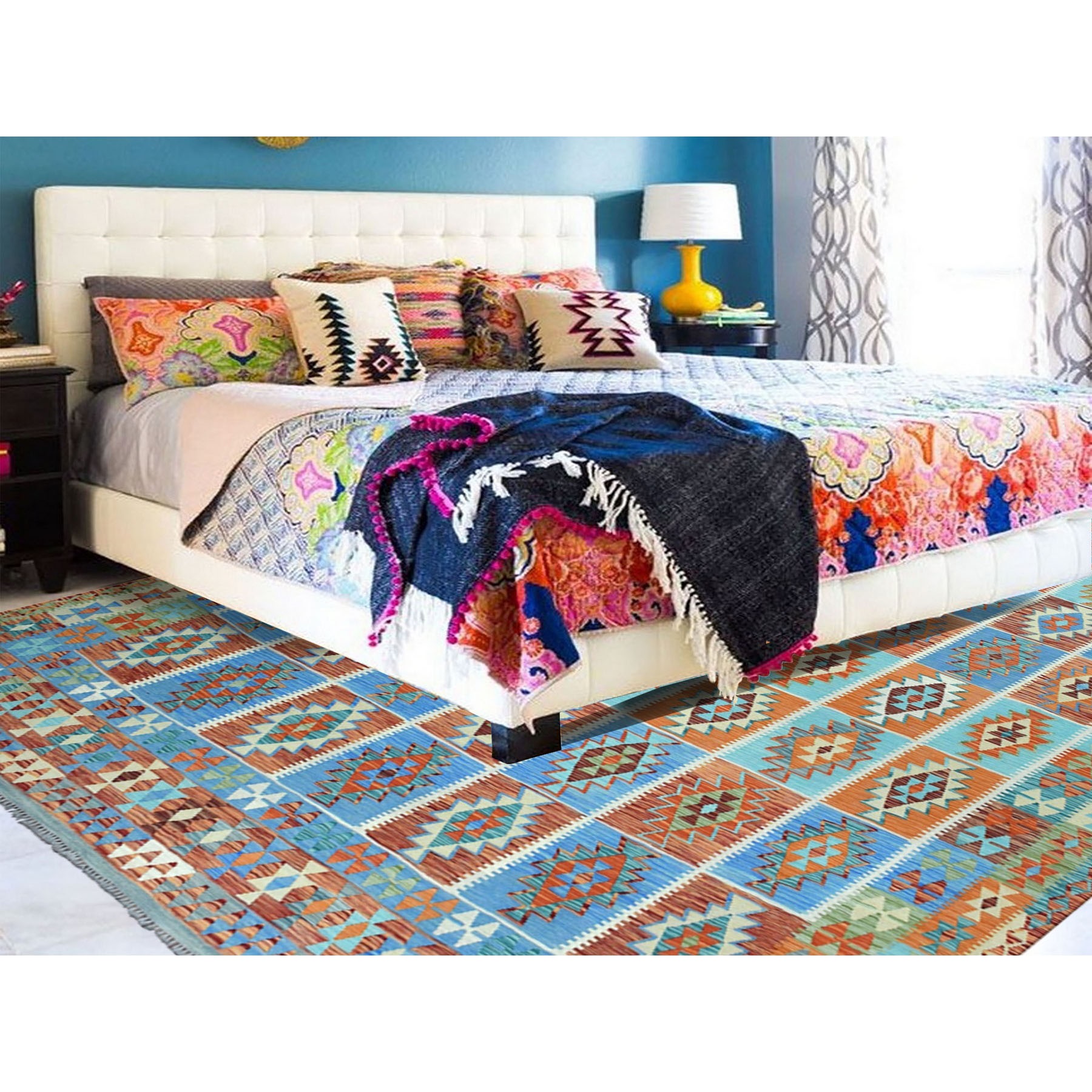 10'3"x11'3" Colorful Afghan Kilim Pure Wool Hand Woven Oriental Rug