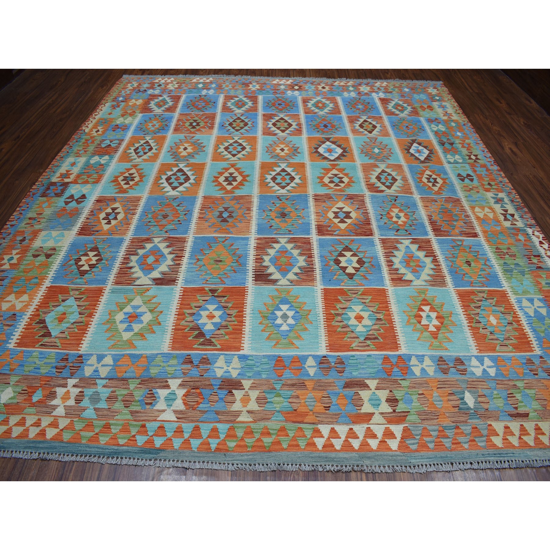 10'3"x11'3" Colorful Afghan Kilim Pure Wool Hand Woven Oriental Rug