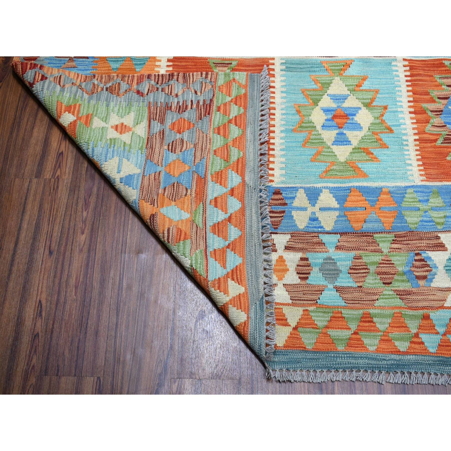 10'3"x11'3" Colorful Afghan Kilim Pure Wool Hand Woven Oriental Rug