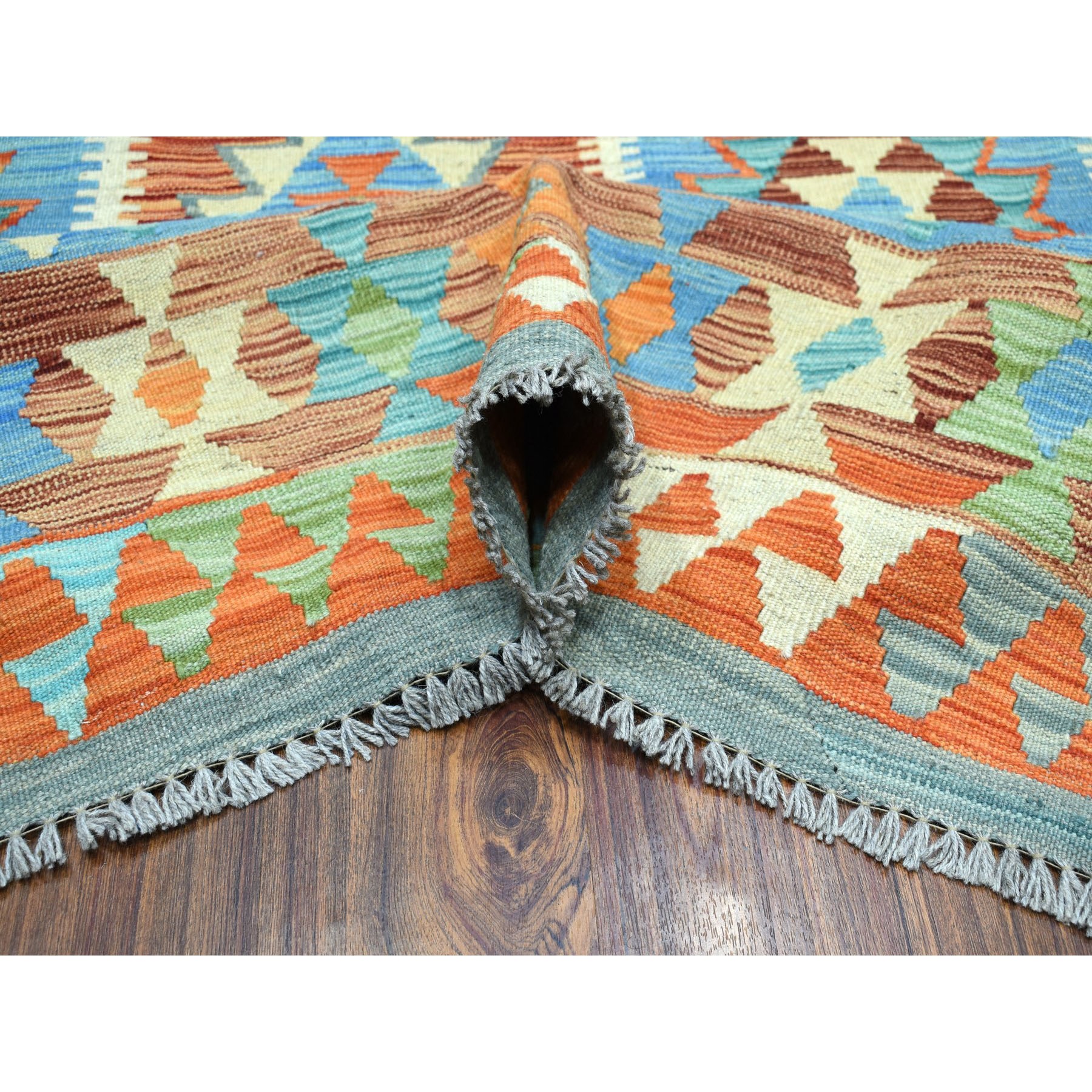 10'3"x11'3" Colorful Afghan Kilim Pure Wool Hand Woven Oriental Rug