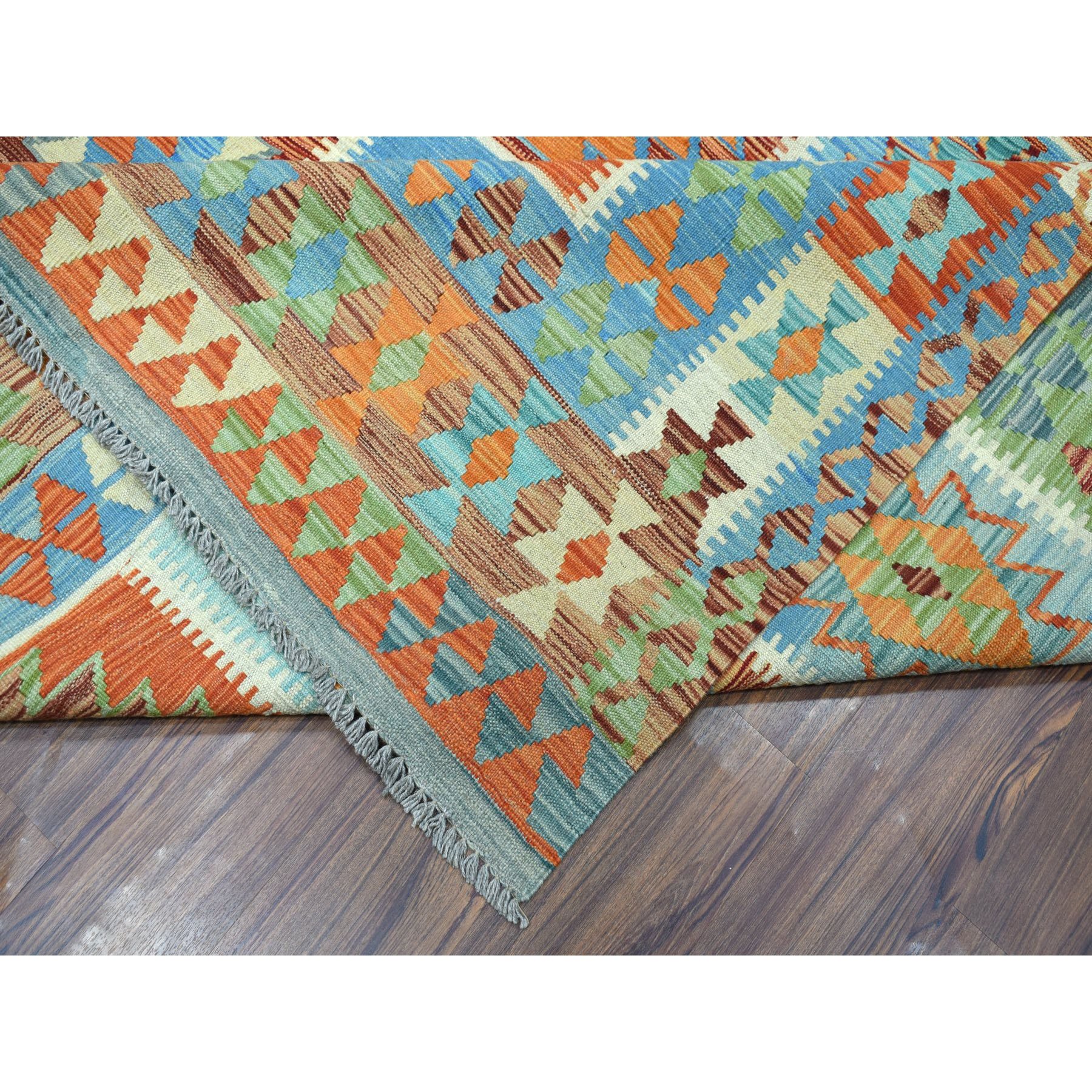 10'3"x11'3" Colorful Afghan Kilim Pure Wool Hand Woven Oriental Rug