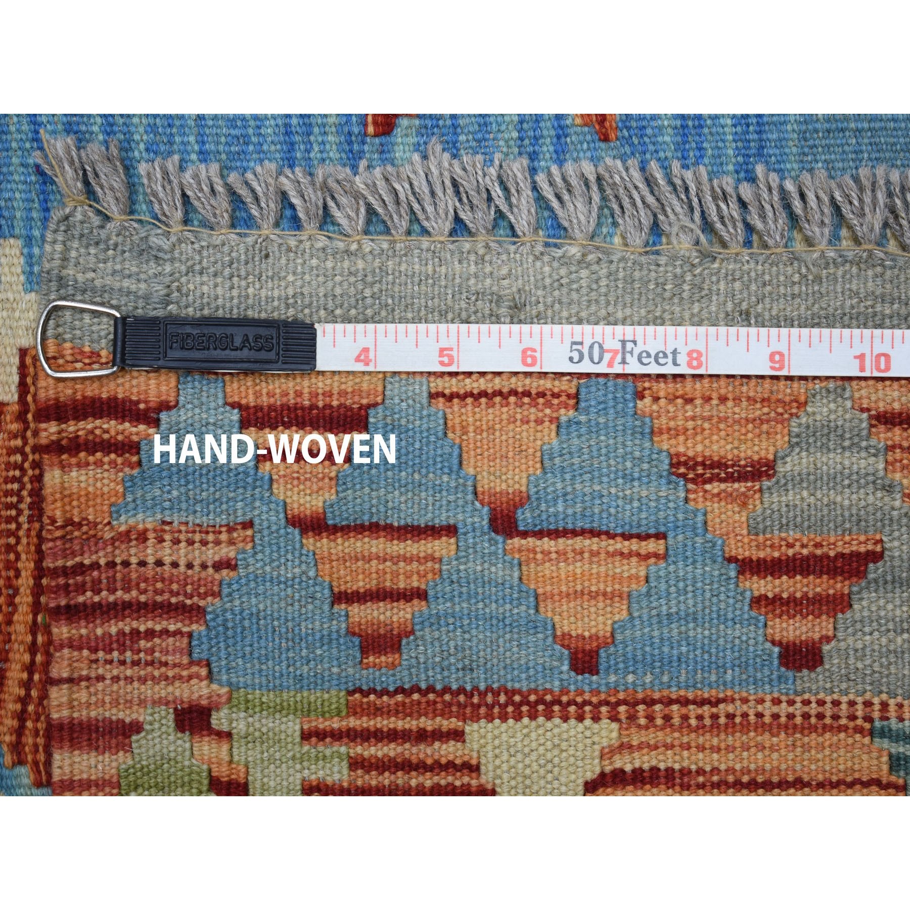 10'3"x11'3" Colorful Afghan Kilim Pure Wool Hand Woven Oriental Rug