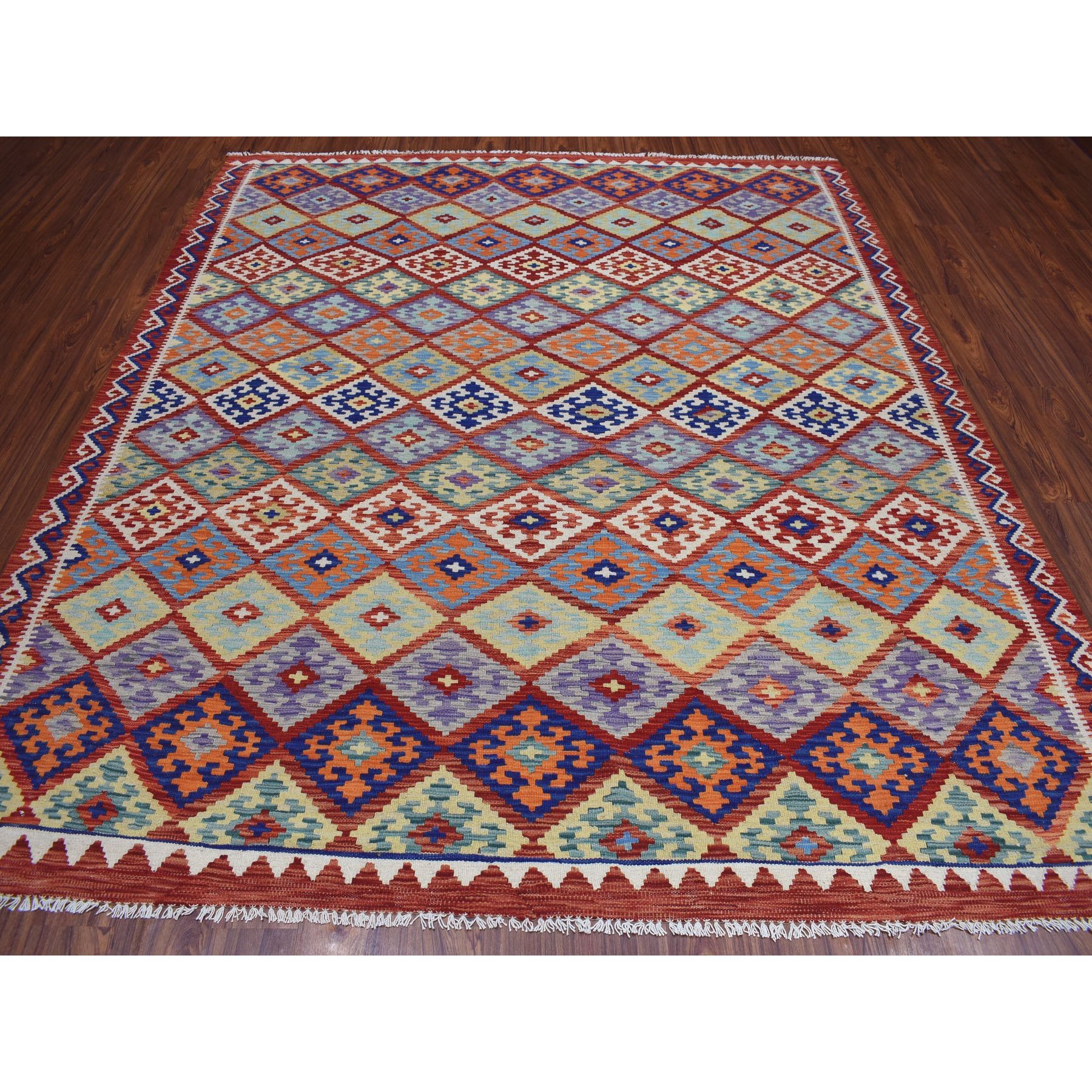 8-1 x9-2  Colorful Afghan Kilim Pure Wool Hand Woven Oriental Rug 