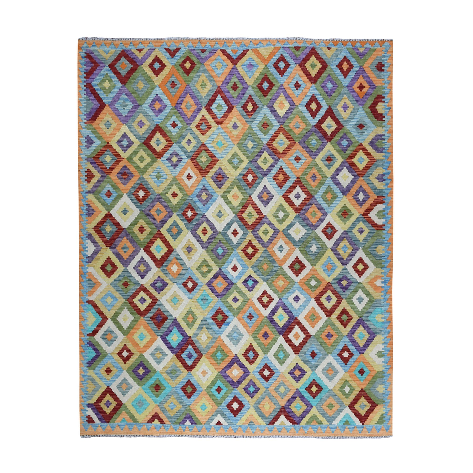 8'6"X9'7" Colorful Afghan Kilim Pure Wool Hand Woven Oriental Rug moaeba06