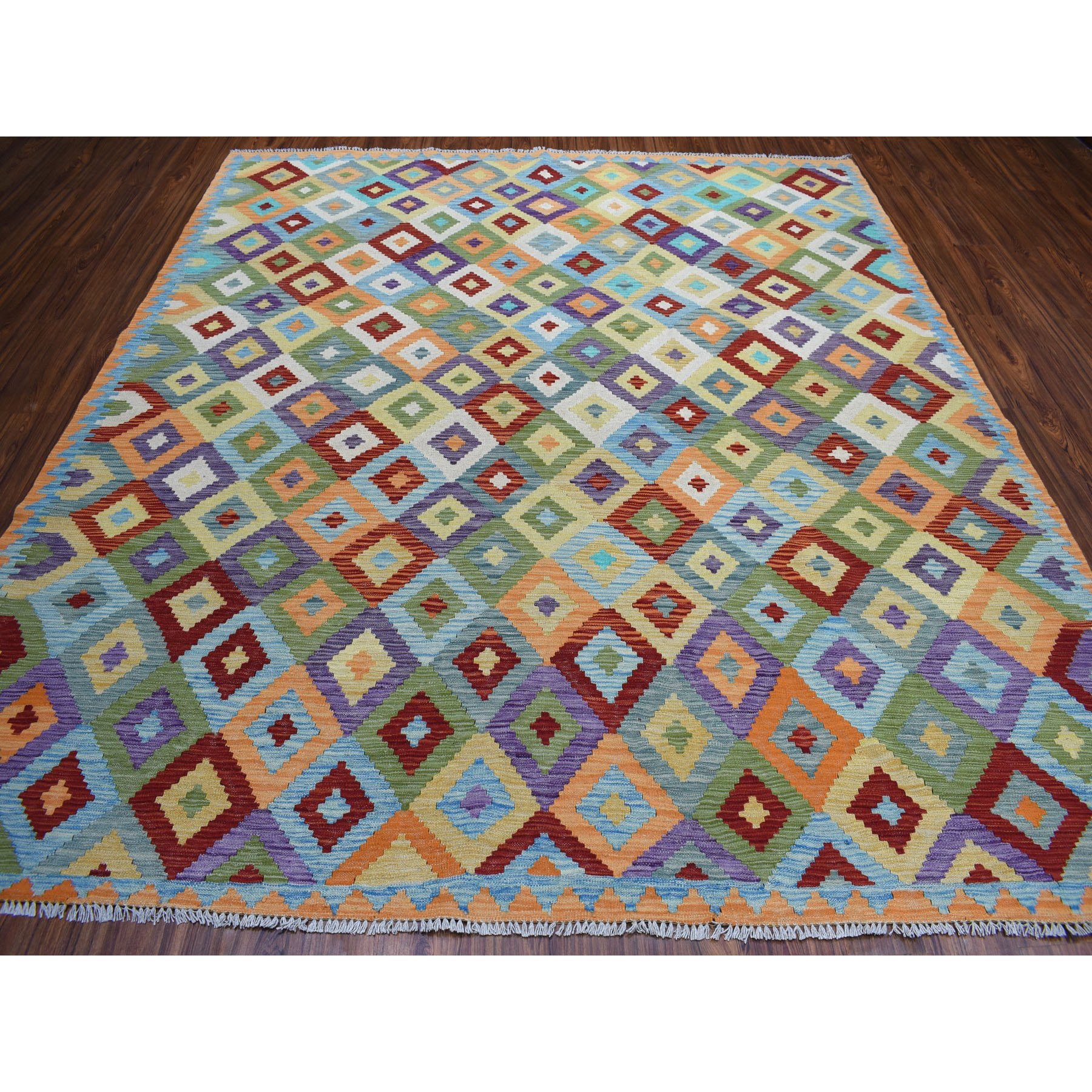 8-6 x9-7  Colorful Afghan Kilim Pure Wool Hand Woven Oriental Rug 