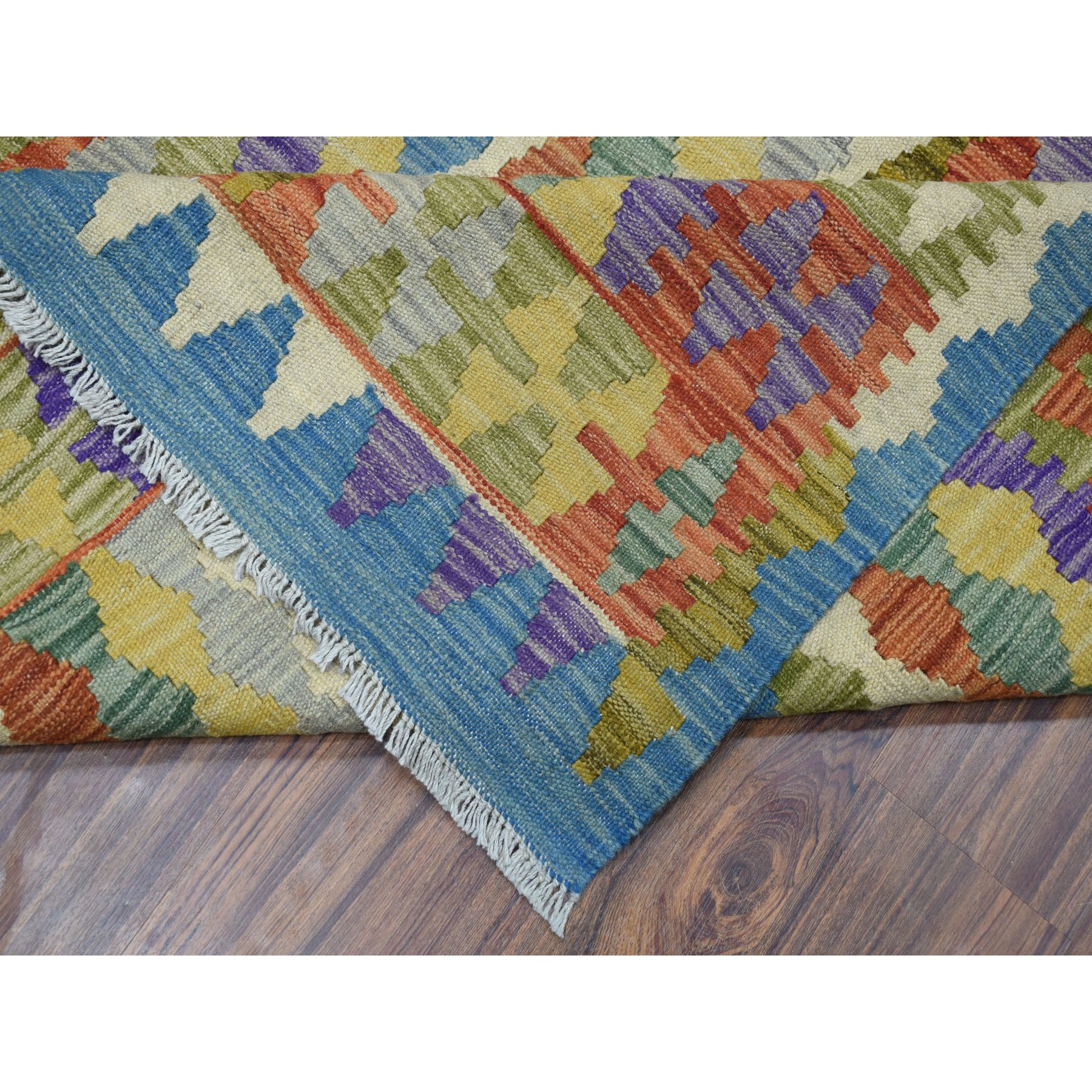 8-5 x10- Colorful Afghan Kilim Pure Wool Hand Woven Oriental Rug 