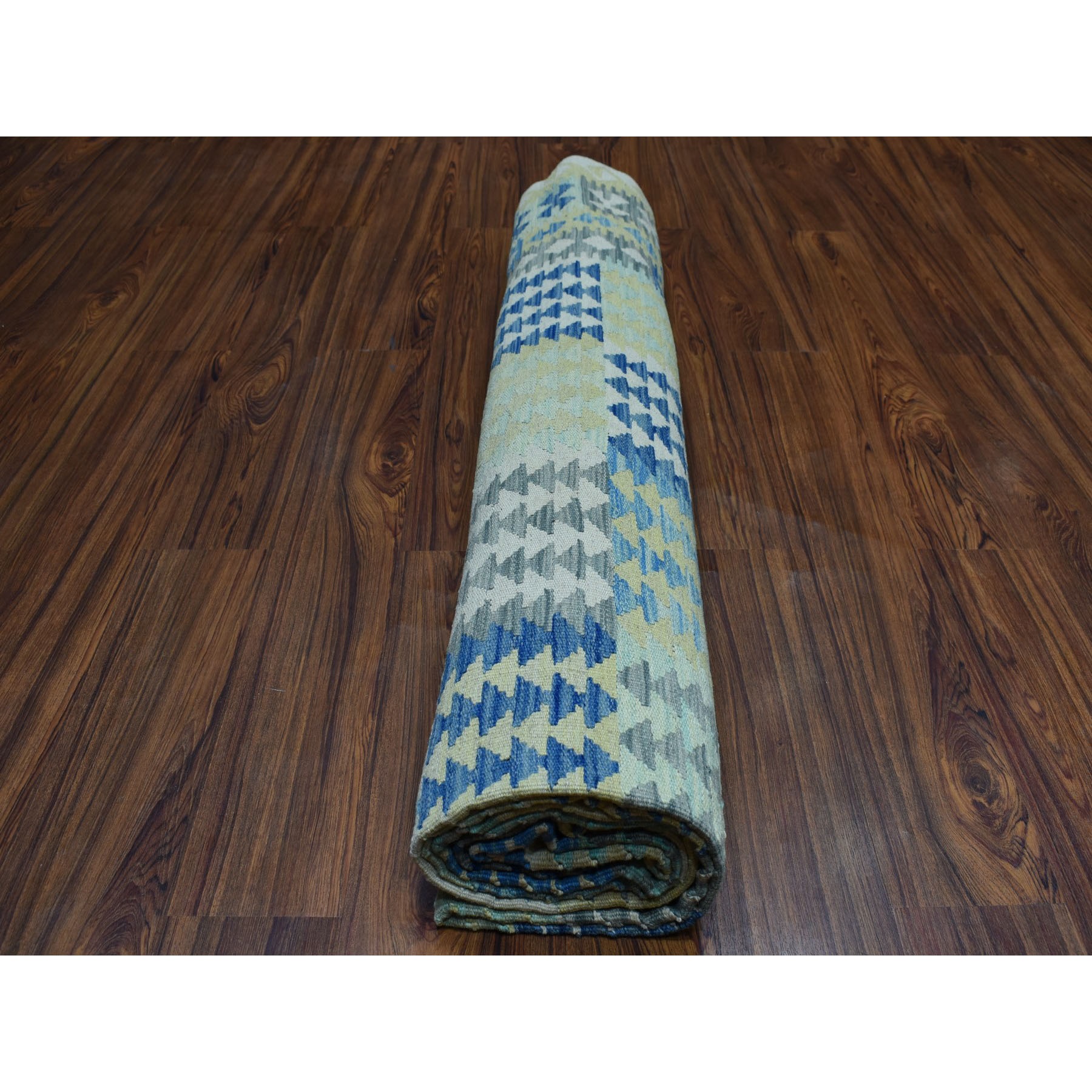 8-4 x11-4  Blue Afghan Kilim Pure Wool Hand Woven Oriental Rug 