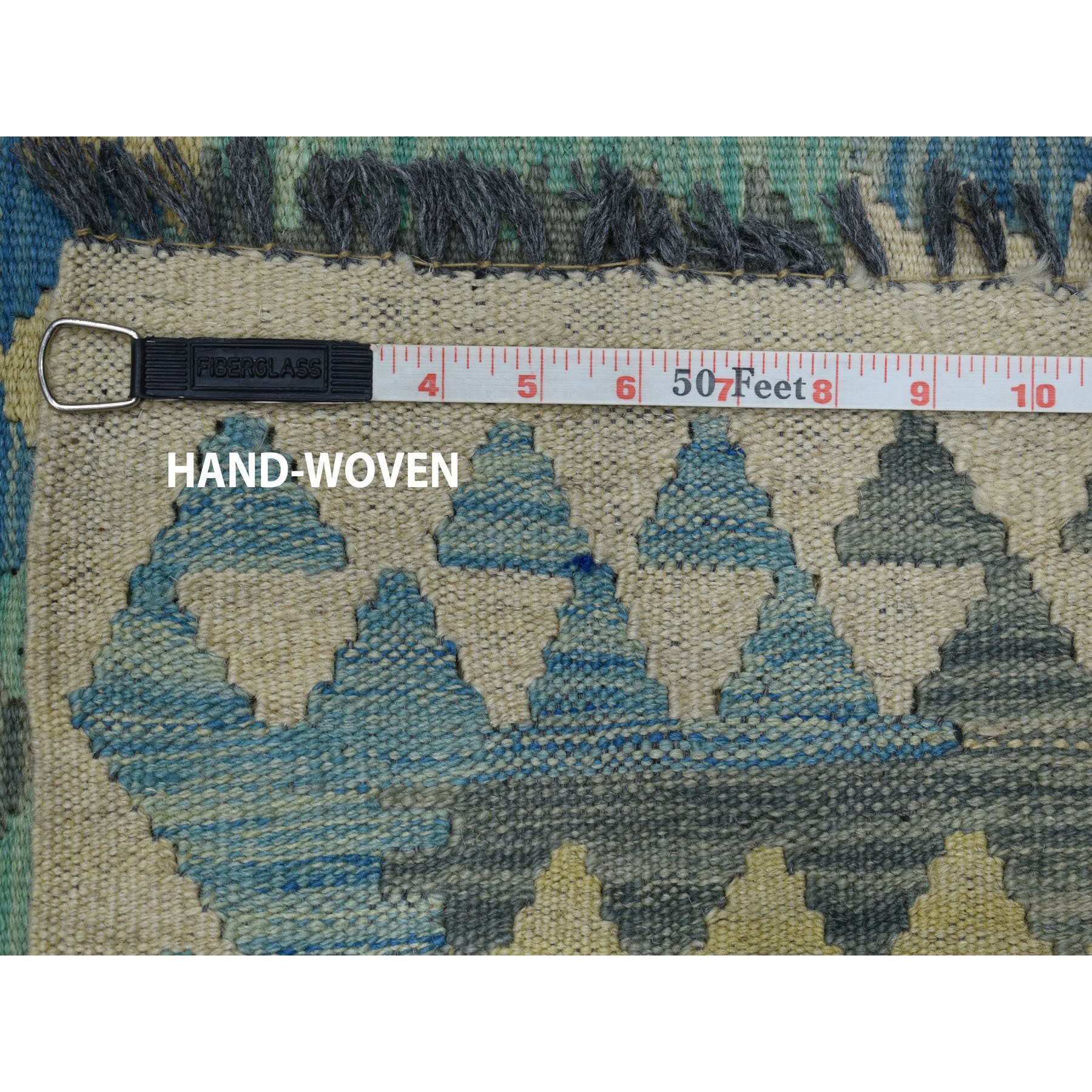 8-4 x11-4  Blue Afghan Kilim Pure Wool Hand Woven Oriental Rug 