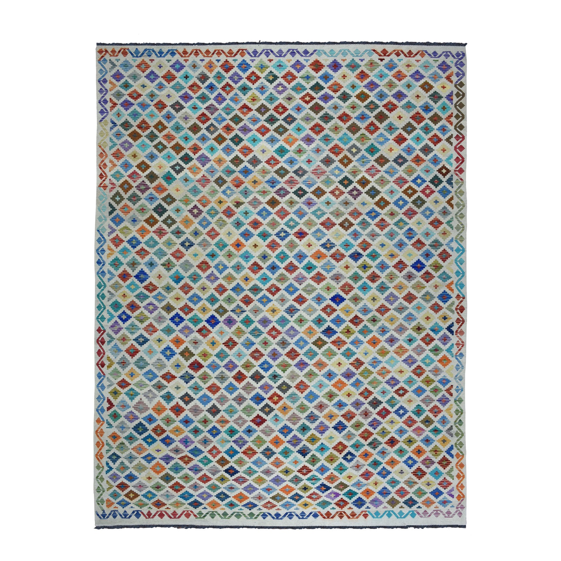 8'3"x11'5" Colorful Afghan Kilim Pure Wool Hand Woven Oriental Rug