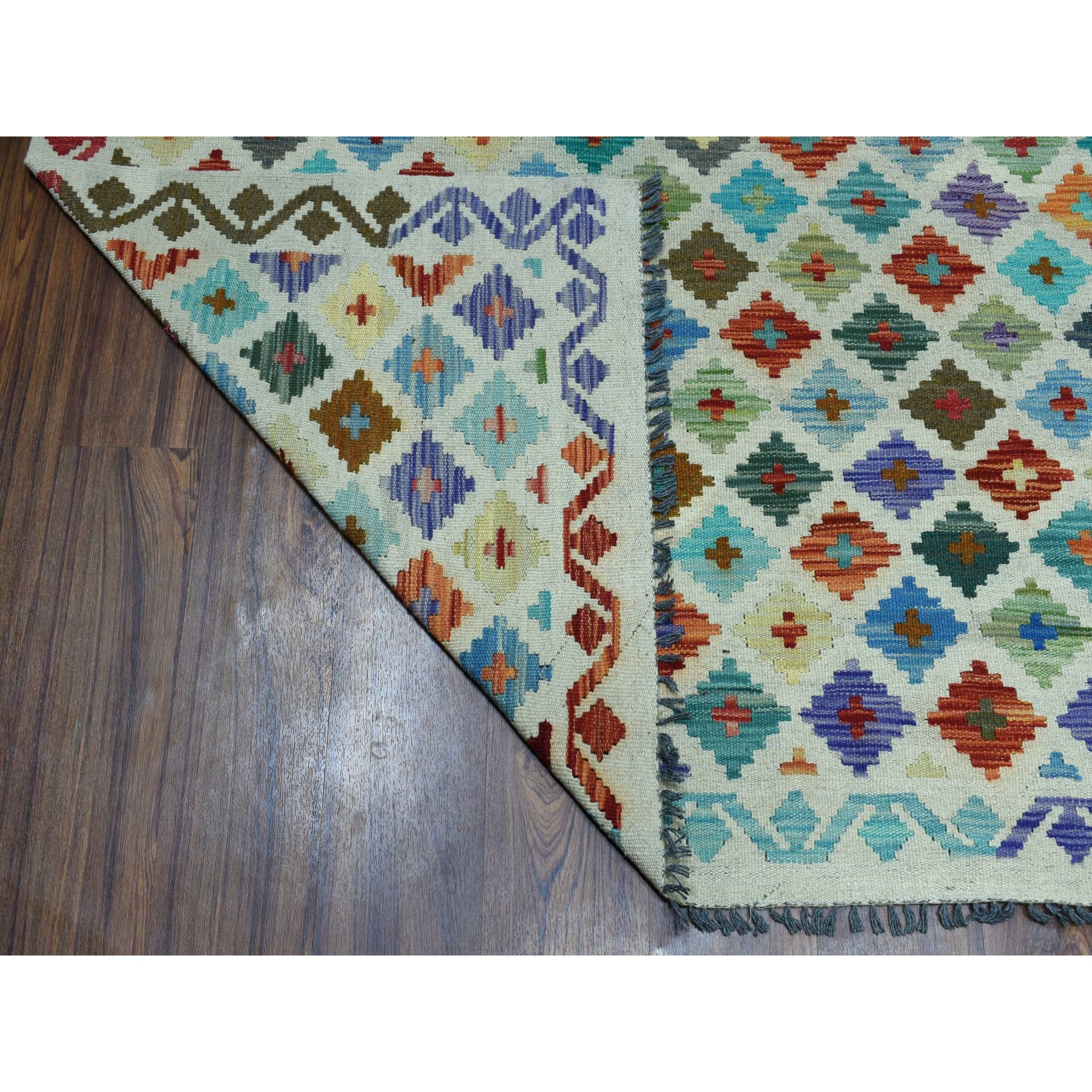 8'3"x11'5" Colorful Afghan Kilim Pure Wool Hand Woven Oriental Rug