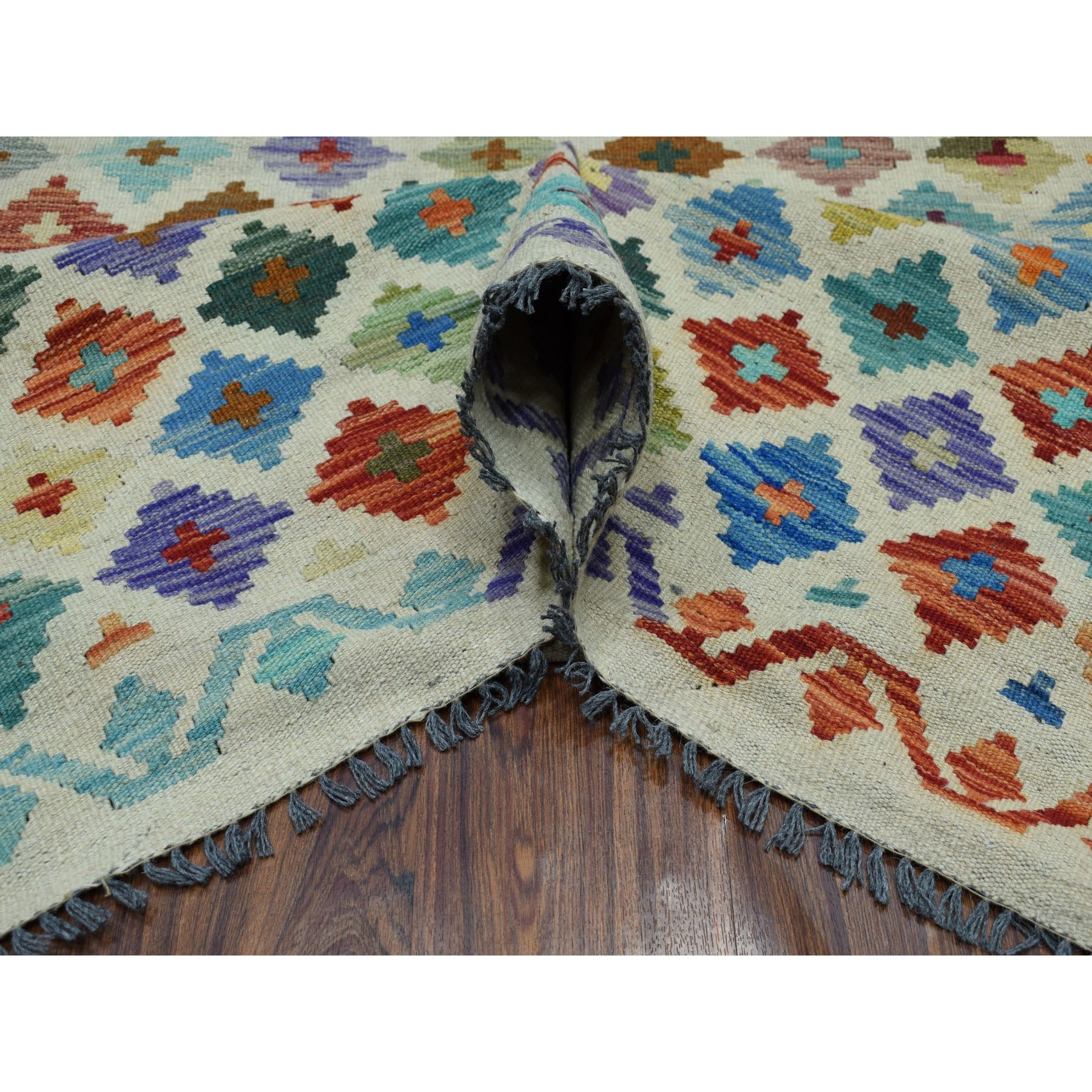 8'3"x11'5" Colorful Afghan Kilim Pure Wool Hand Woven Oriental Rug