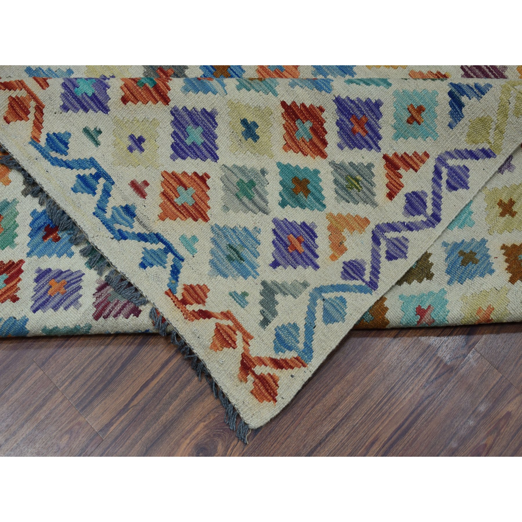 8'3"x11'5" Colorful Afghan Kilim Pure Wool Hand Woven Oriental Rug