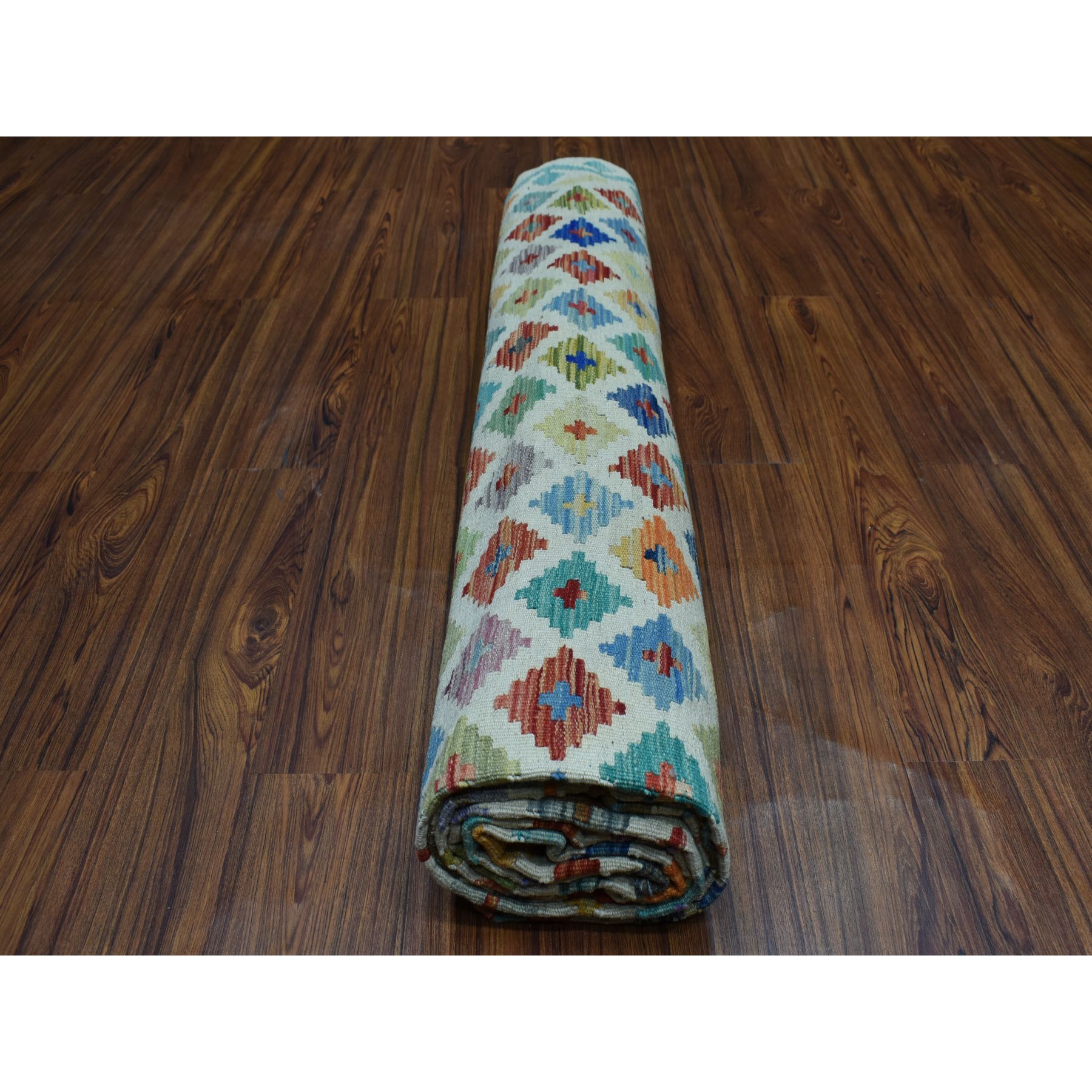8'3"x11'5" Colorful Afghan Kilim Pure Wool Hand Woven Oriental Rug
