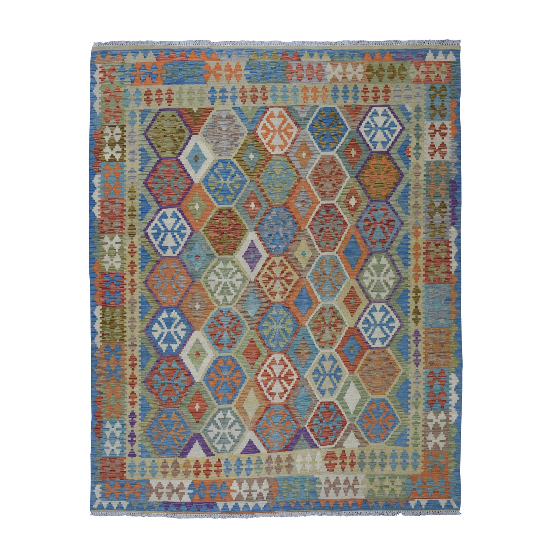 8'2"X9'6" Colorful Afghan Kilim Pure Wool Hand Woven Oriental Rug moaebaae