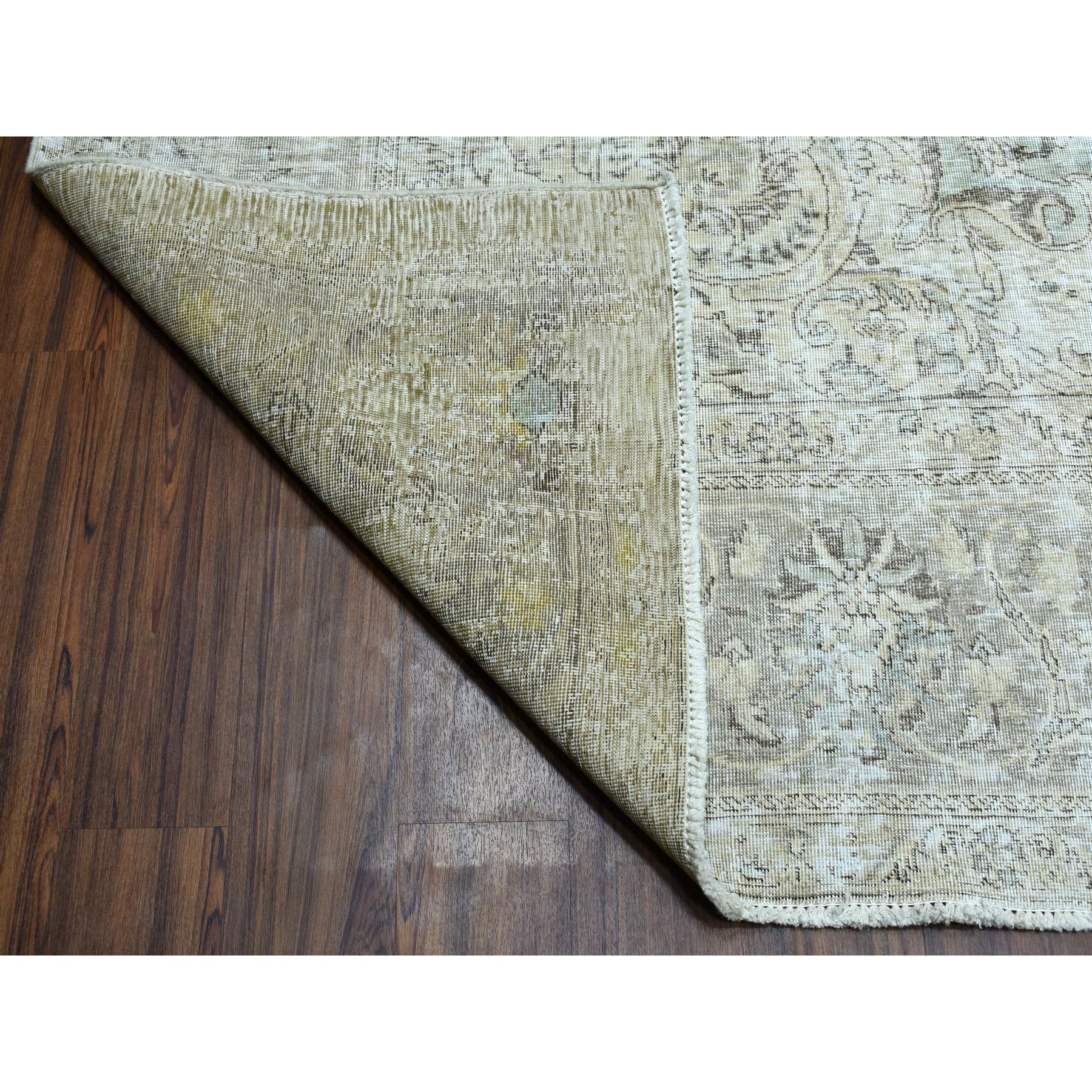 9'8"x13' Gray Vintage Persian Tabriz Worn Pile Hand Knotted Oriental Rug