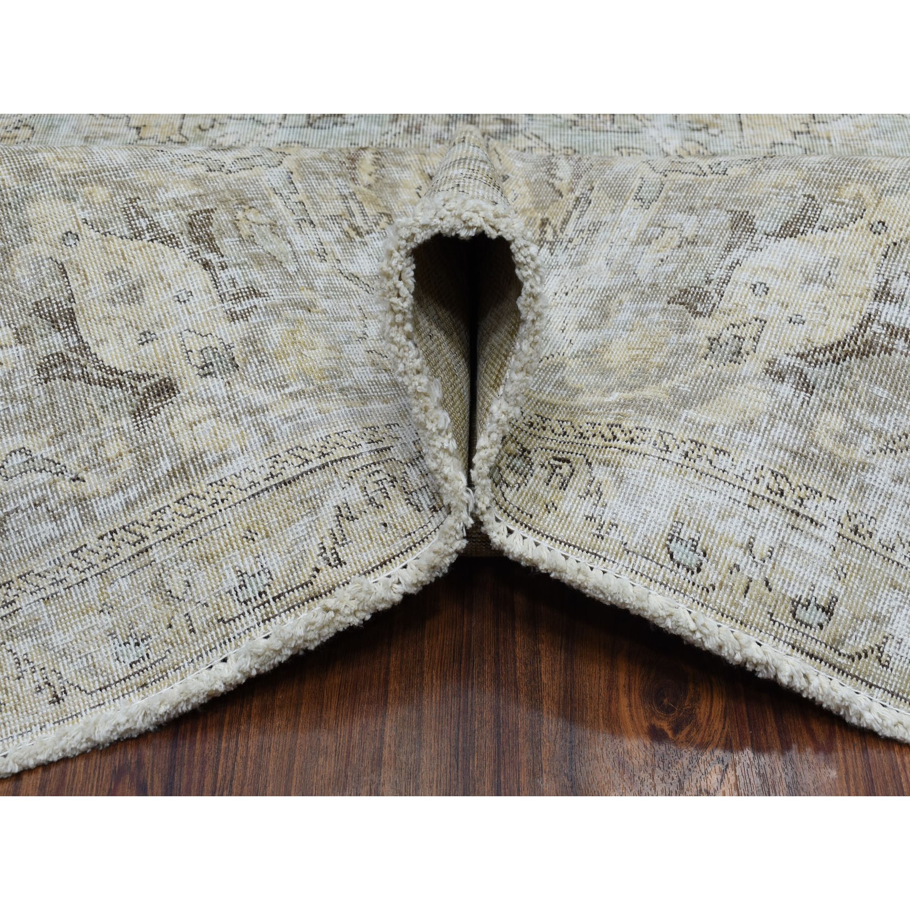 9'8"x13' Gray Vintage Persian Tabriz Worn Pile Hand Knotted Oriental Rug