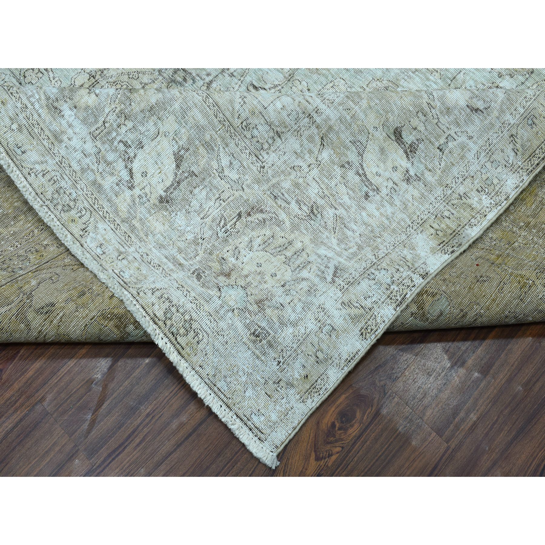 9'8"x13' Gray Vintage Persian Tabriz Worn Pile Hand Knotted Oriental Rug