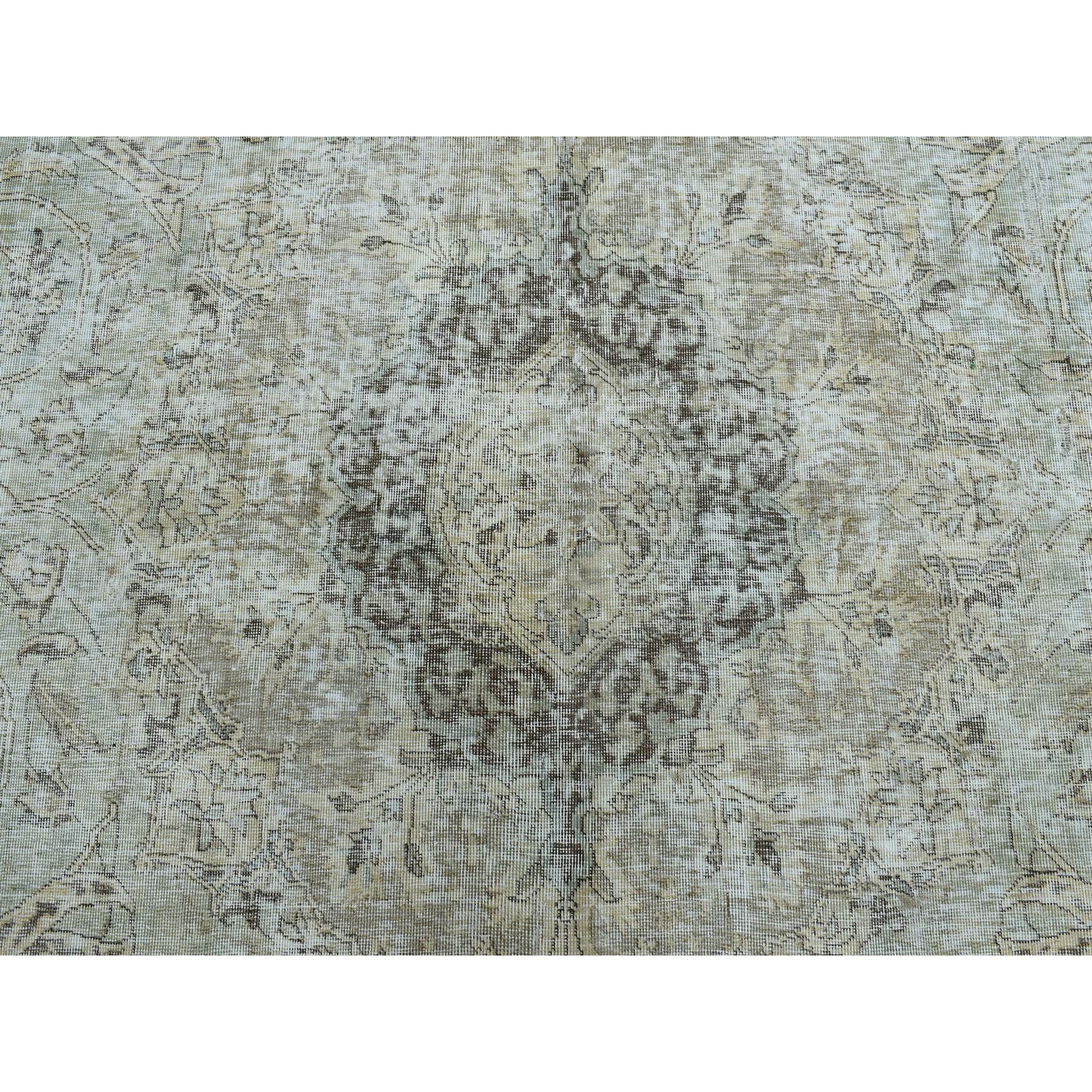9'8"x13' Gray Vintage Persian Tabriz Worn Pile Hand Knotted Oriental Rug