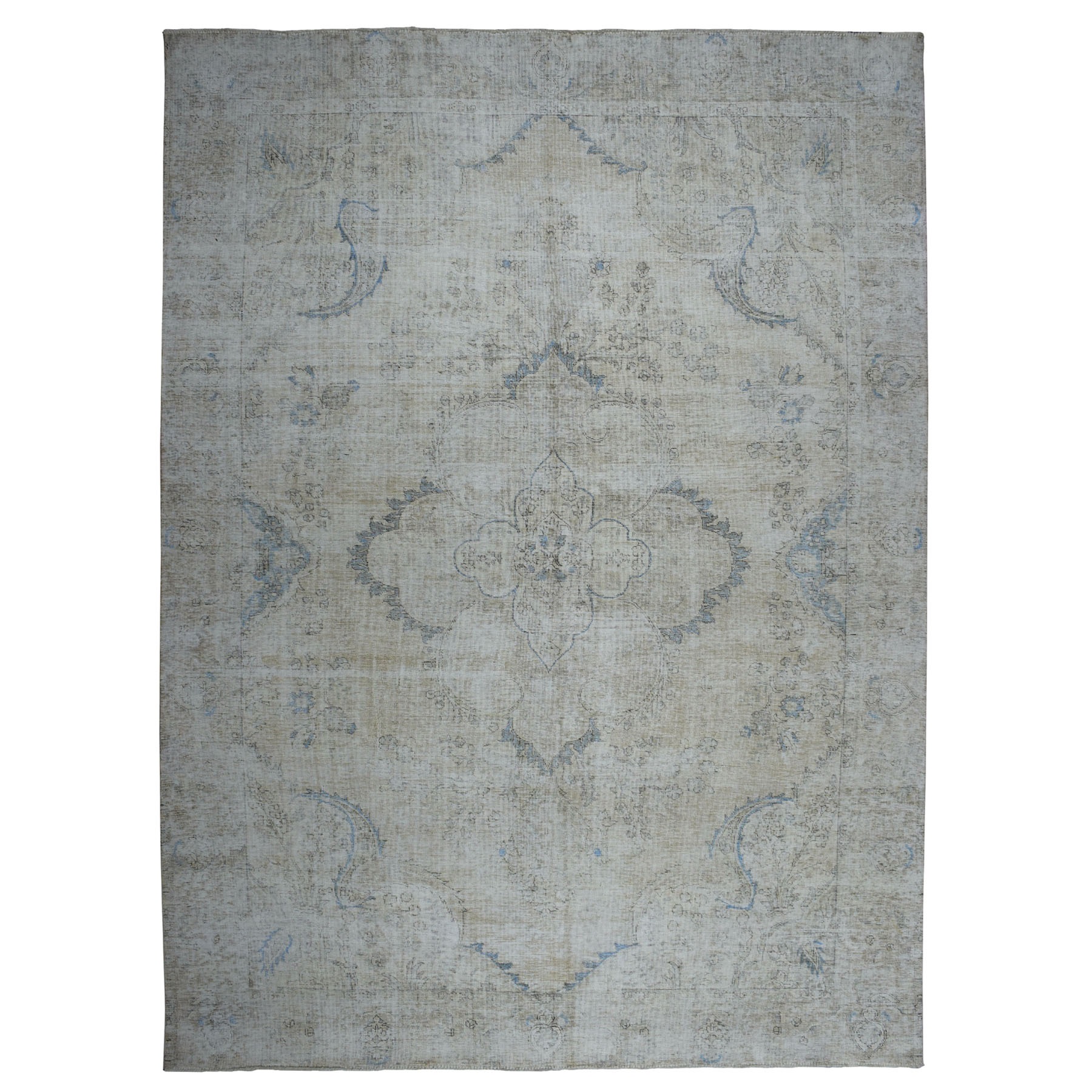 9'6"x12'4" Gray Vintage Persian Tabriz Pure Wool Hand Knotted Oriental Rug