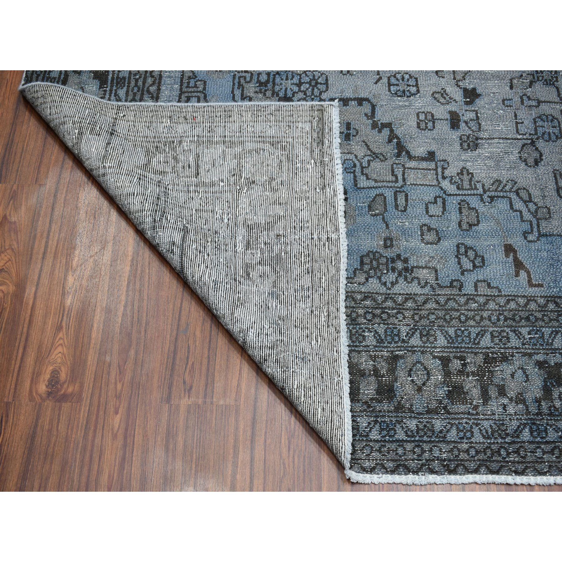8'6"x11'2" Gray Overdyed Vintage Persian Tabriz Worn Pile Hand Knotted Oriental Rug