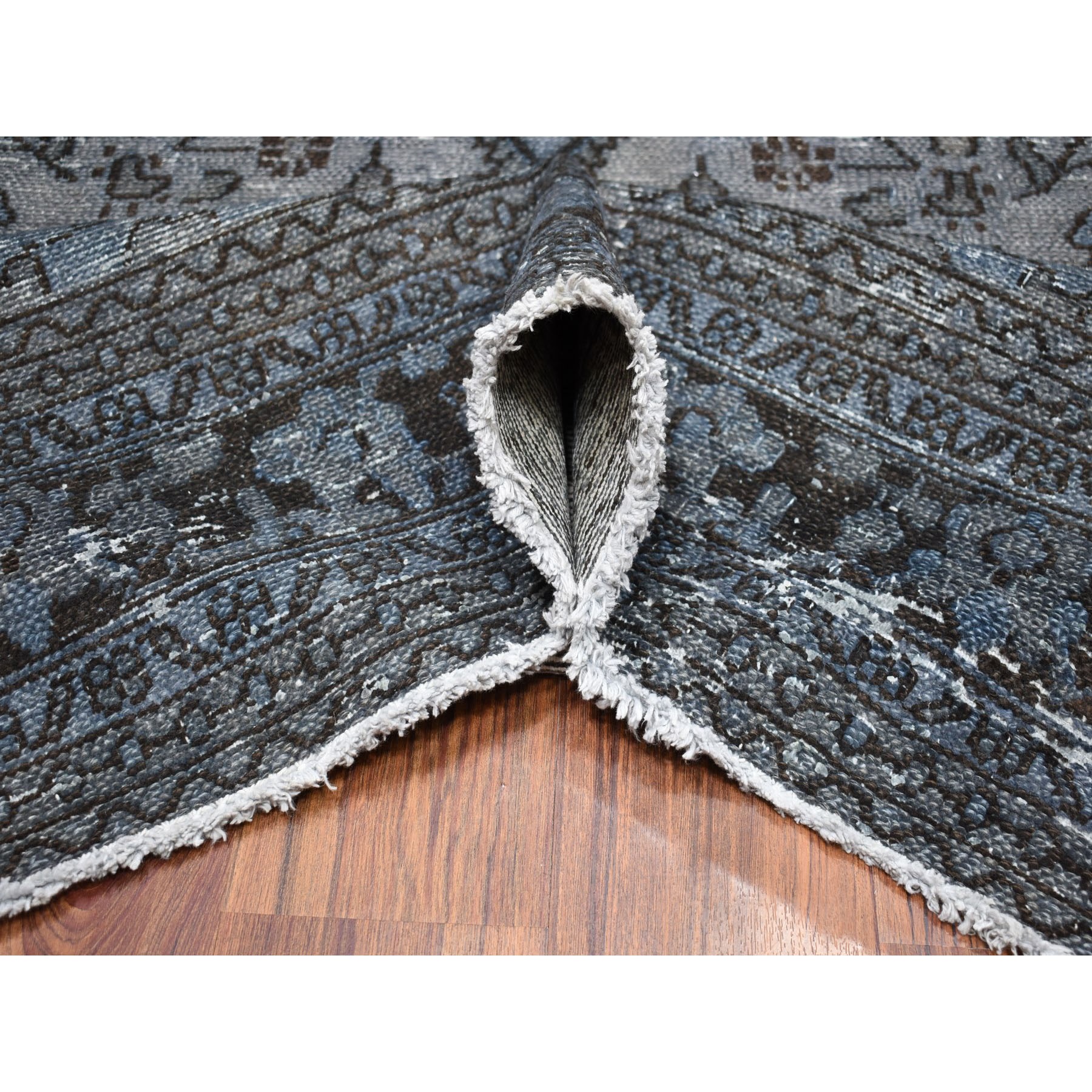 8'6"x11'2" Gray Overdyed Vintage Persian Tabriz Worn Pile Hand Knotted Oriental Rug