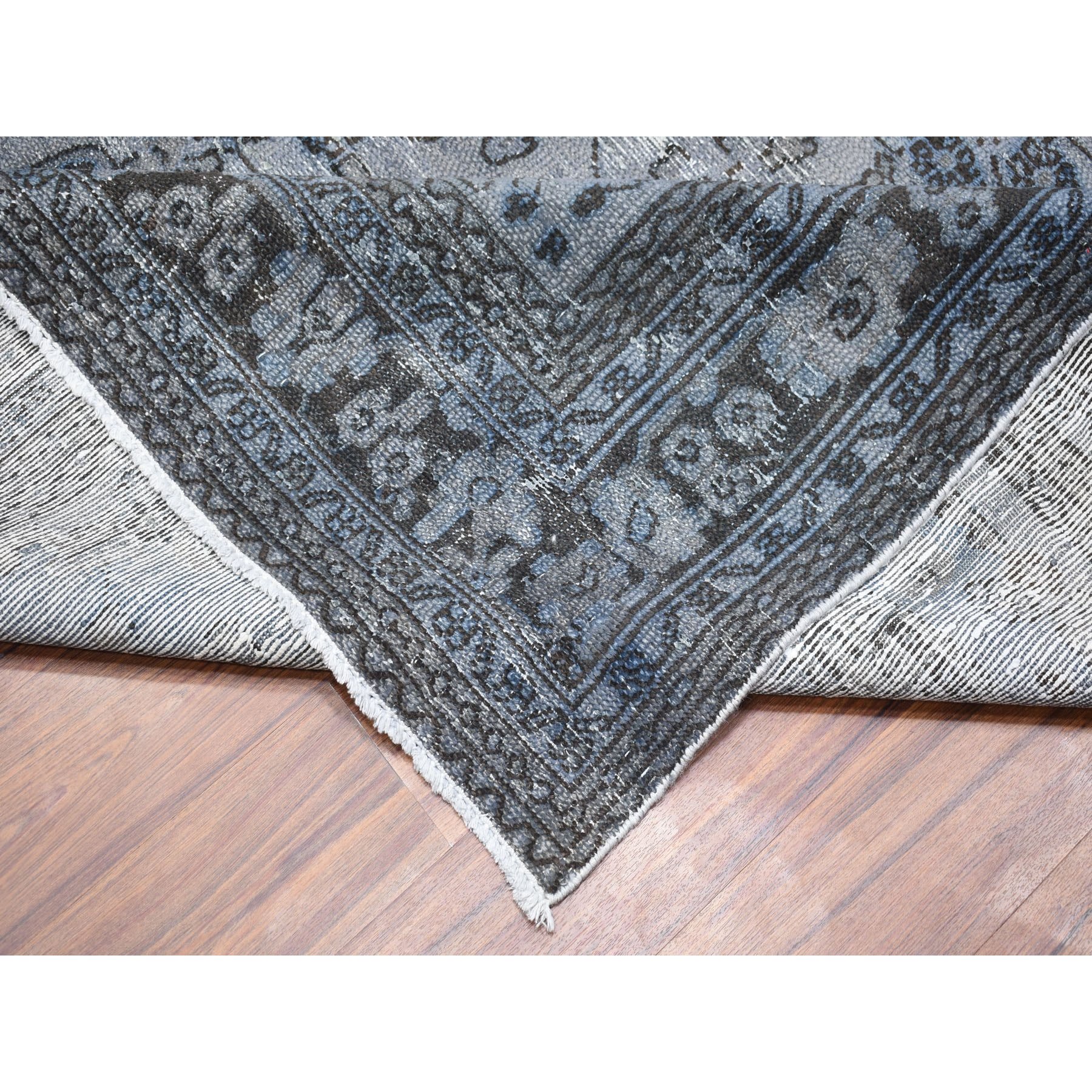8'6"x11'2" Gray Overdyed Vintage Persian Tabriz Worn Pile Hand Knotted Oriental Rug
