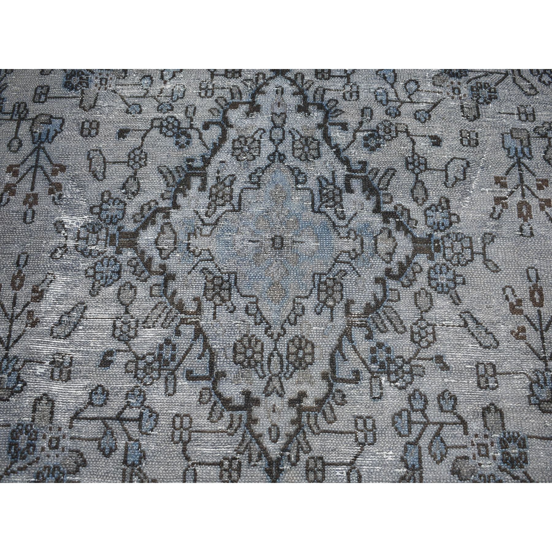 8'6"x11'2" Gray Overdyed Vintage Persian Tabriz Worn Pile Hand Knotted Oriental Rug