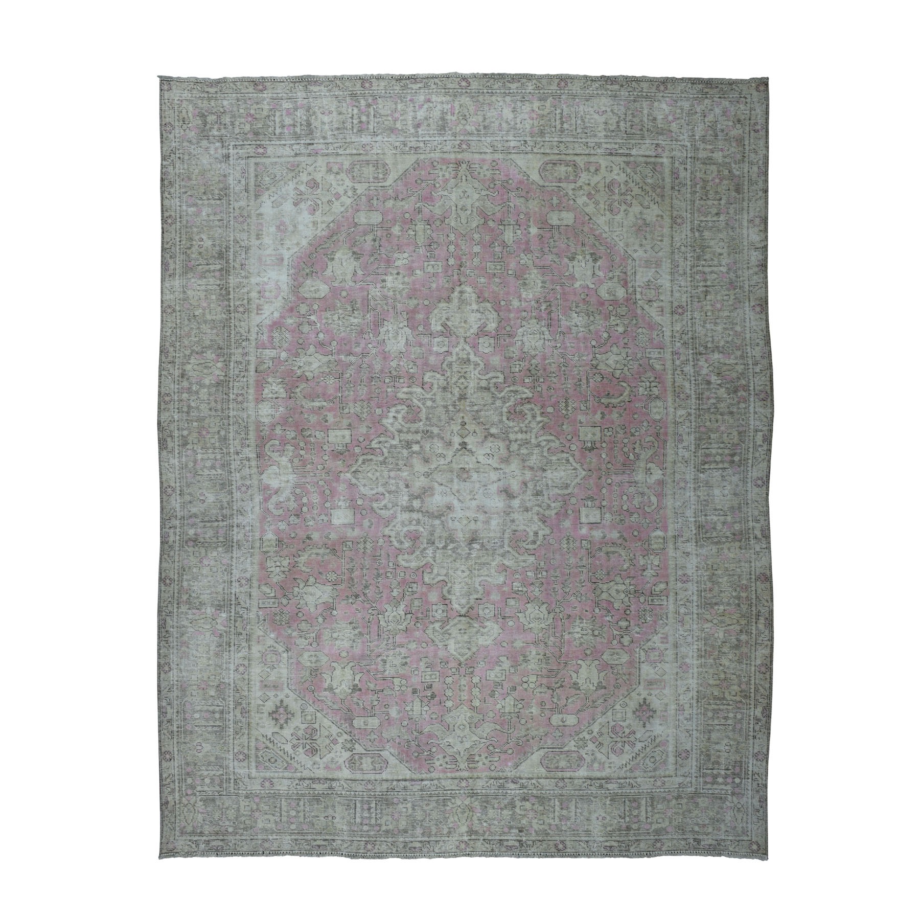 8-x10-5  Pink Vintage Persian Tabriz Worn Pile Hand Knotted Oriental Rug 