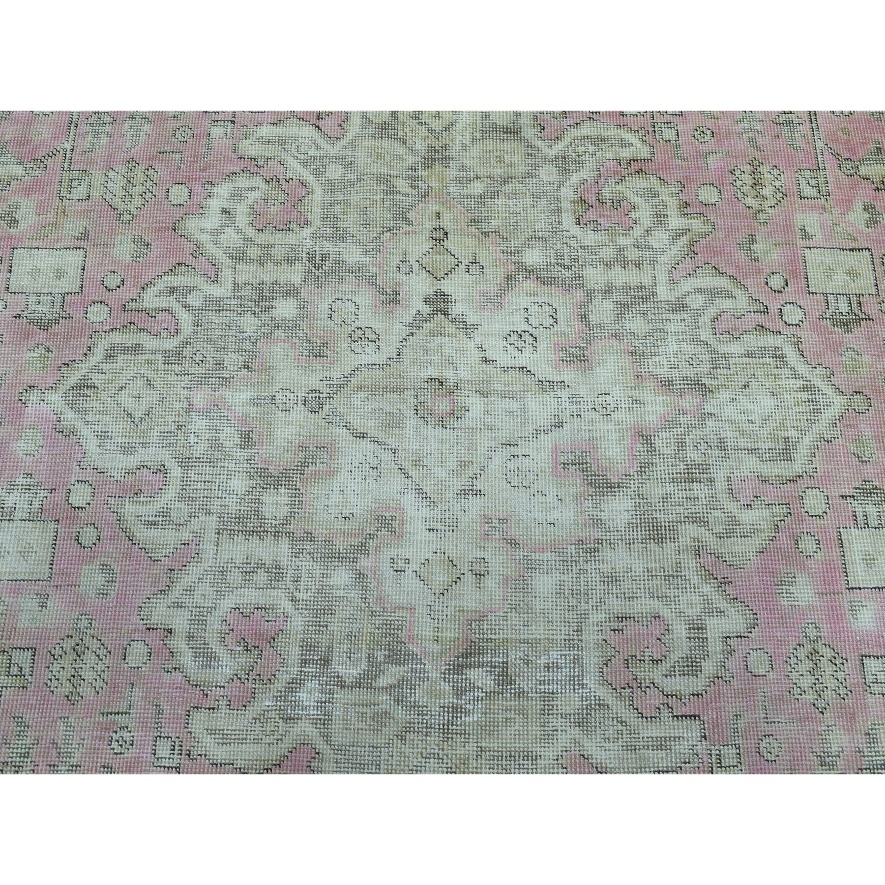 8-x10-5  Pink Vintage Persian Tabriz Worn Pile Hand Knotted Oriental Rug 