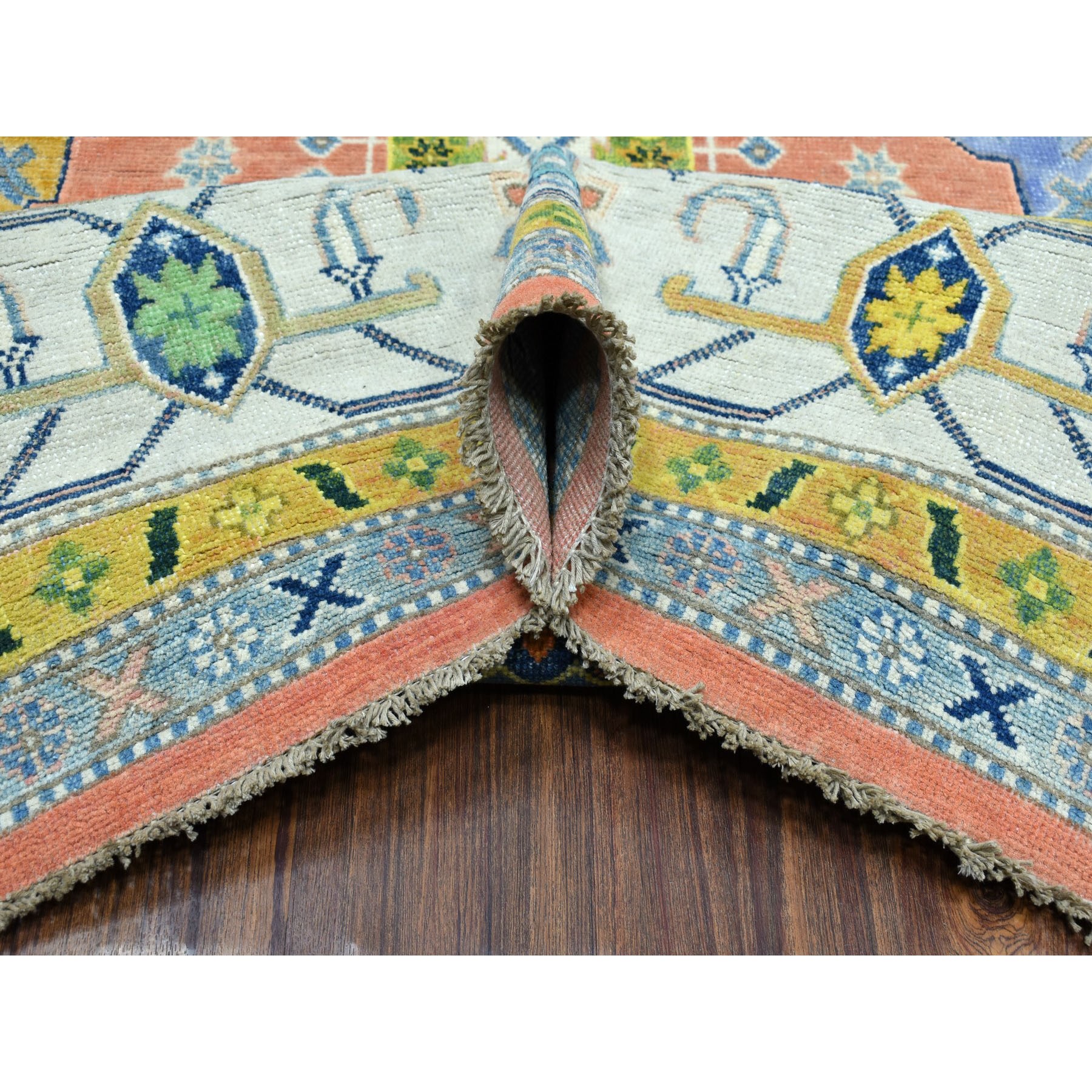 8'10"x11'9" Colorful Coral Fusion Kazak Pure Wool Hand Knotted Oriental Rug